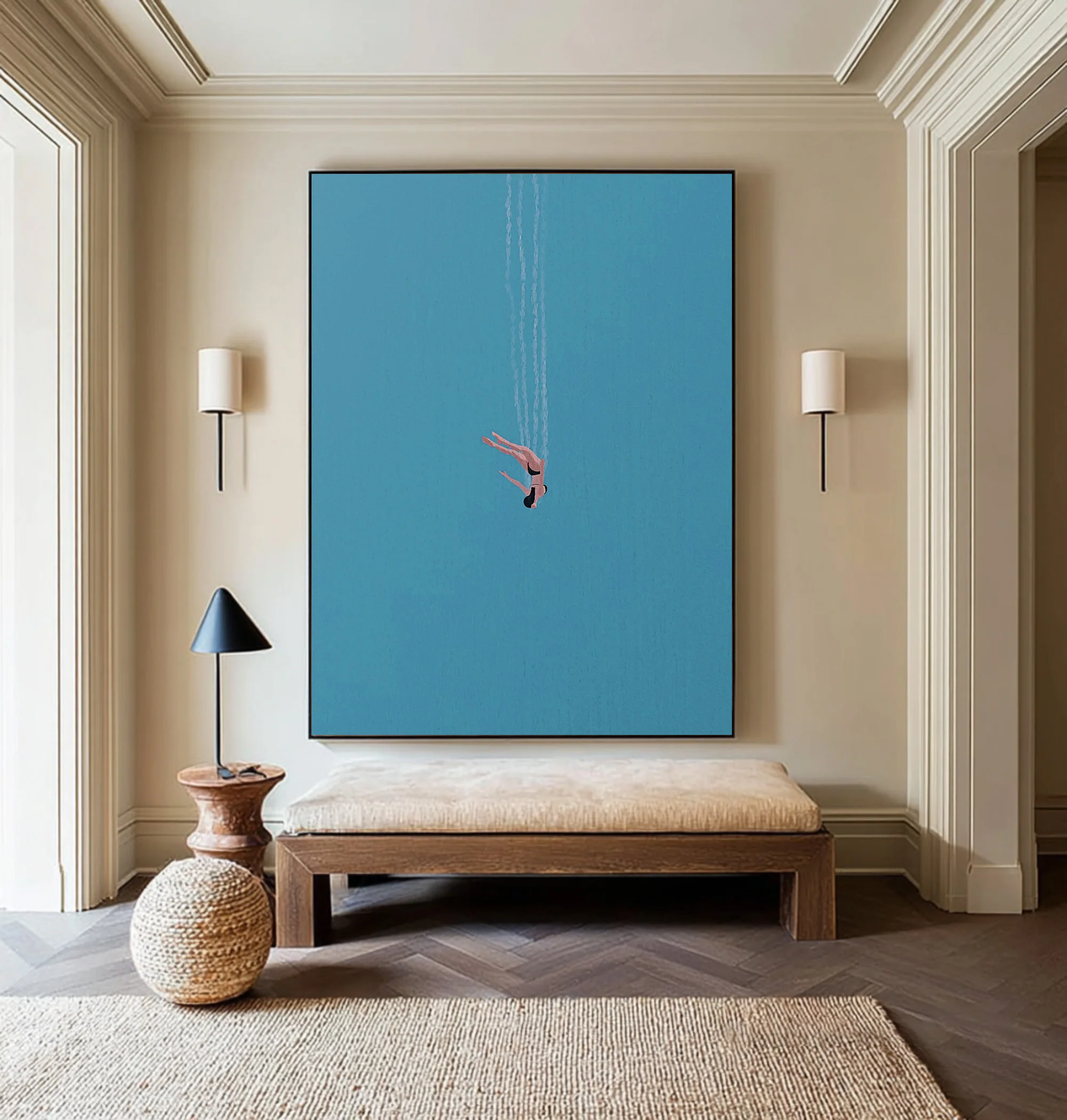 The Diver Motion Art Contemporary Blue Painting #WG 095