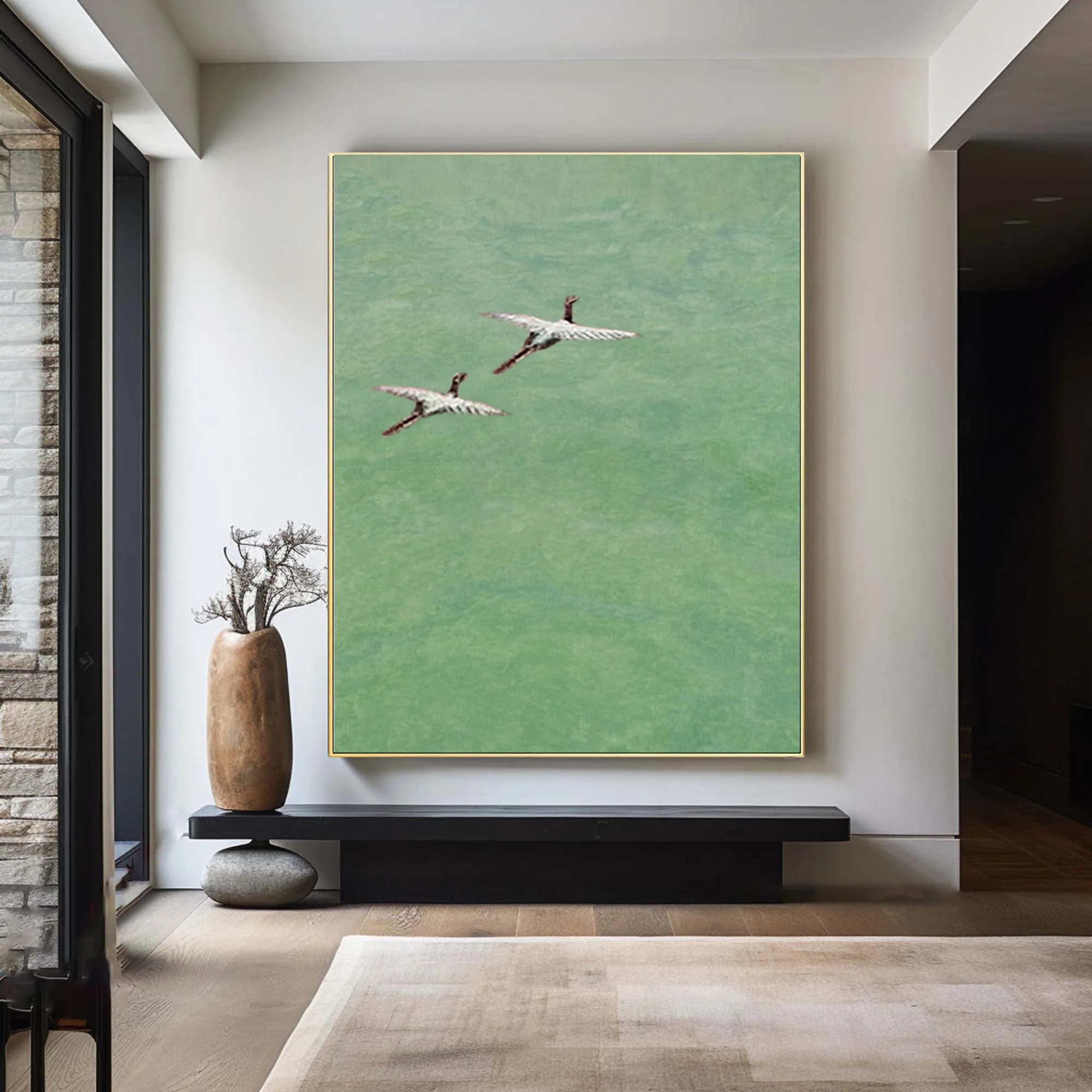 Elegant Bird Art on Green Textured Background #WG 084