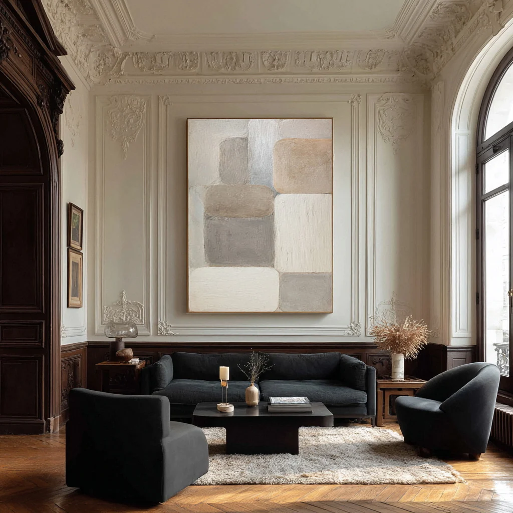 Modern Beige and Gray Abstract Canvas Wall Art #WG 015