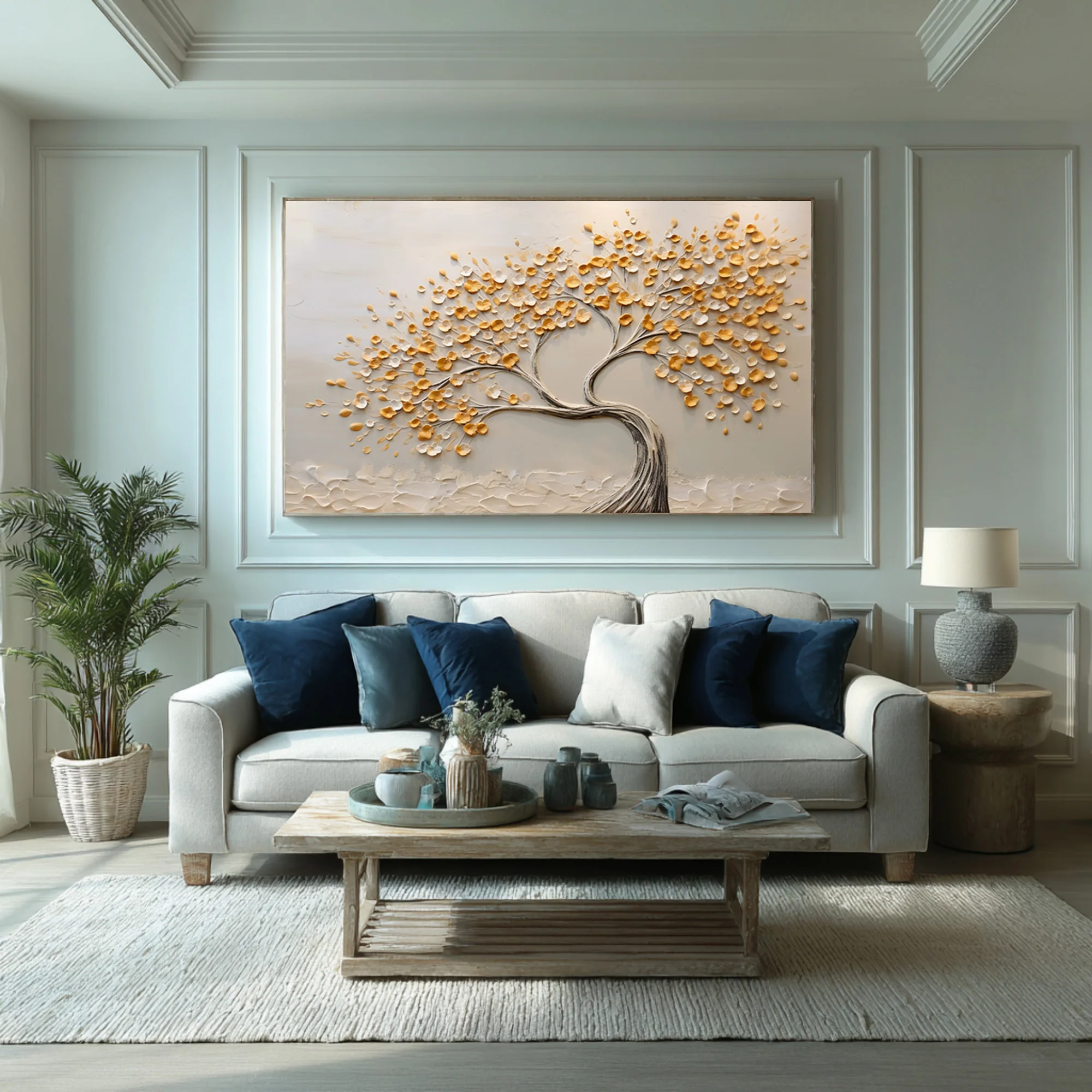 Serene Landscape Painting Abstract Golden Tree Canvas #WG 090