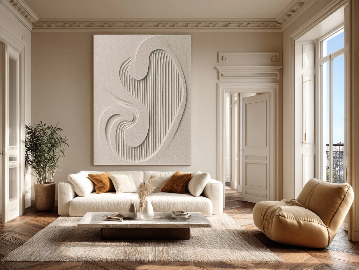 Elegant White Relief Artwork - Modern Abstract Texture #WG 081