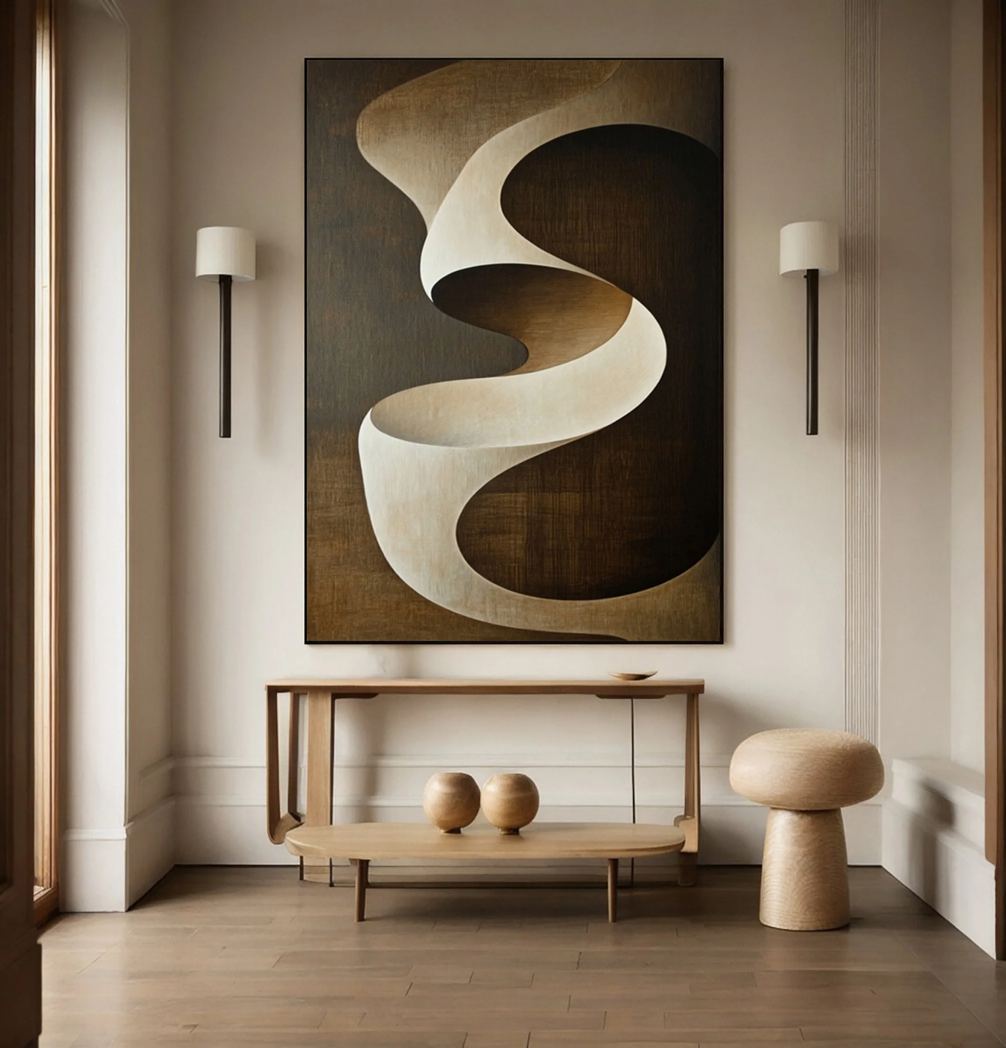 Quiet Motion: Minimalist Abstract with Gentle Brown Swirl #BGA 296