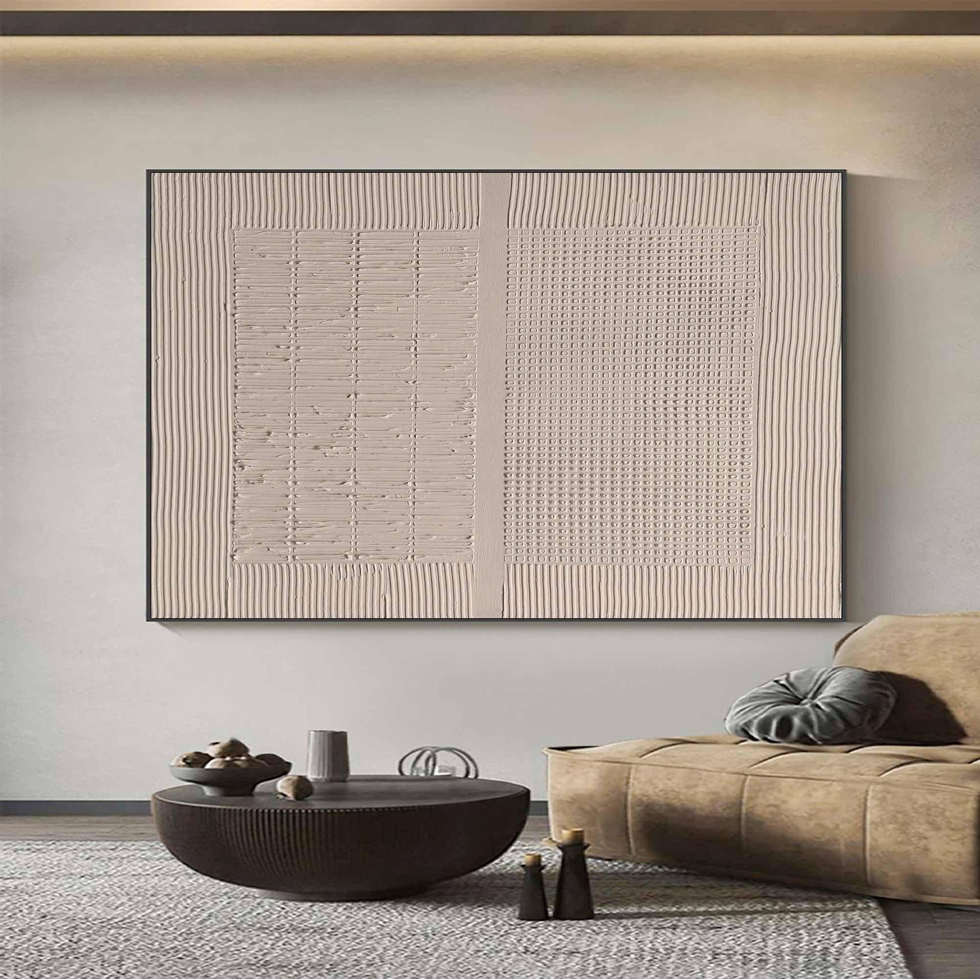 Modern Relief Art White Beige Large Wall Decor #WG 053