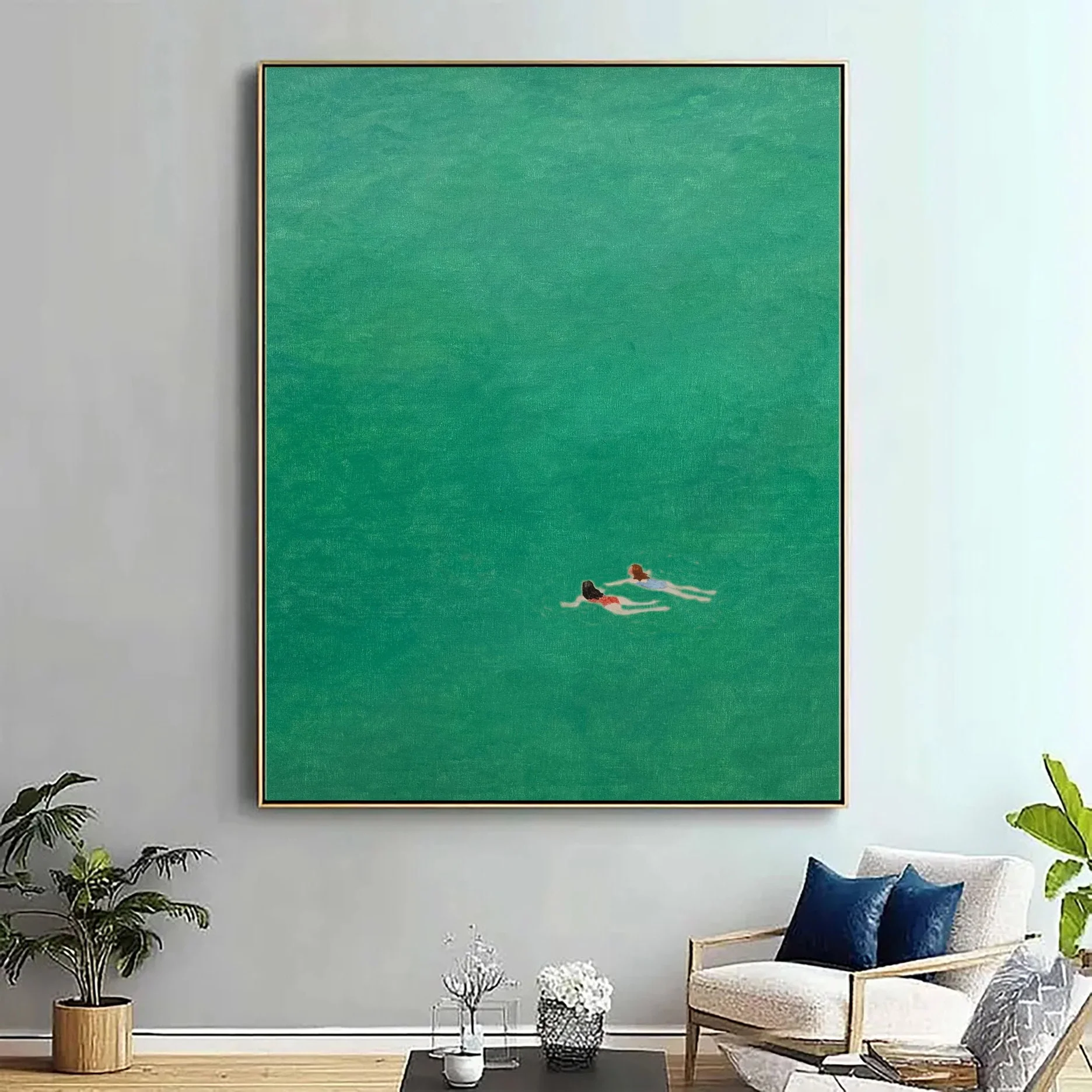 Contemporary Art of Swimmers in Clear Green Waters from Above #BGA 373