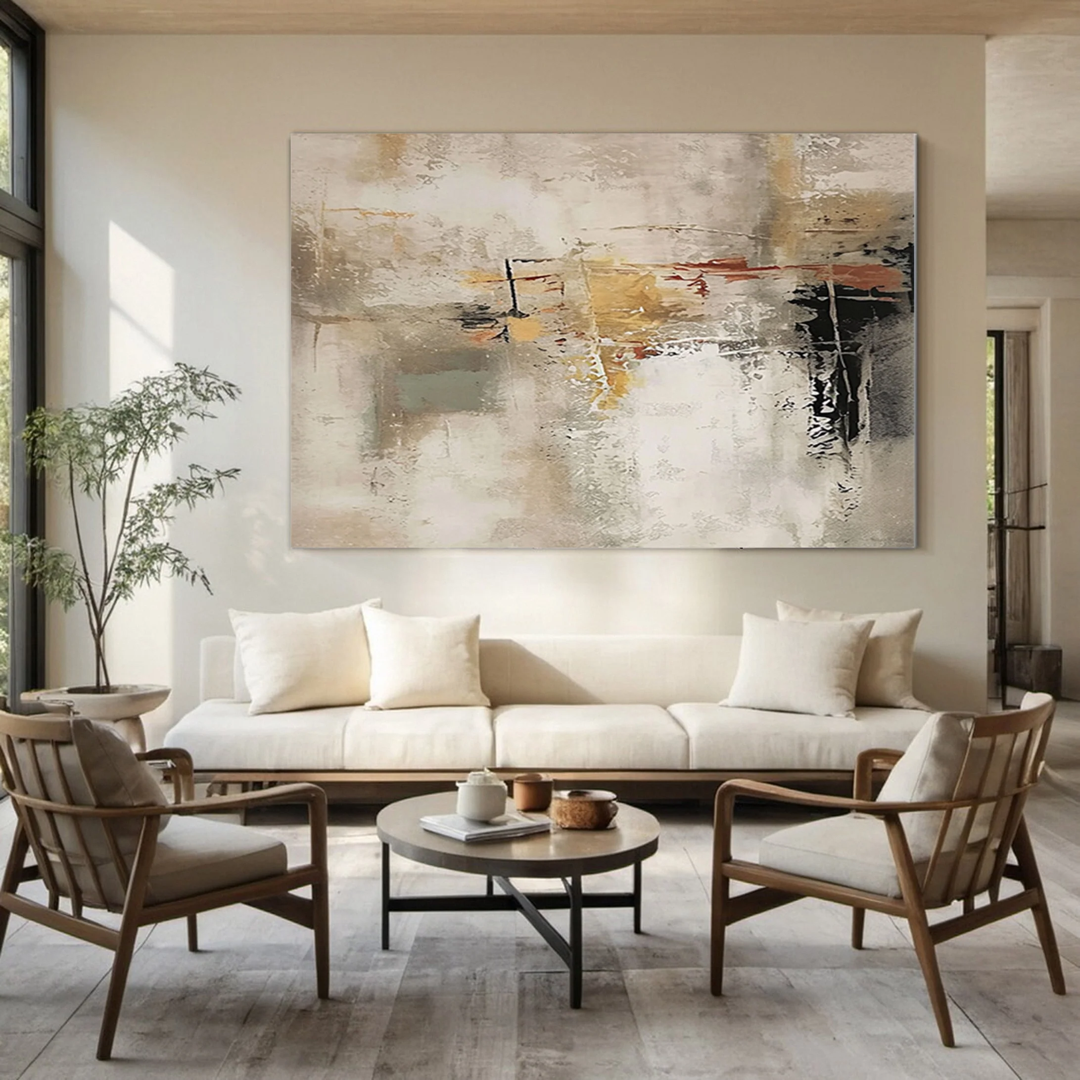 Large Neutral Painting with Texture and Imperfect Forms #BGA 302