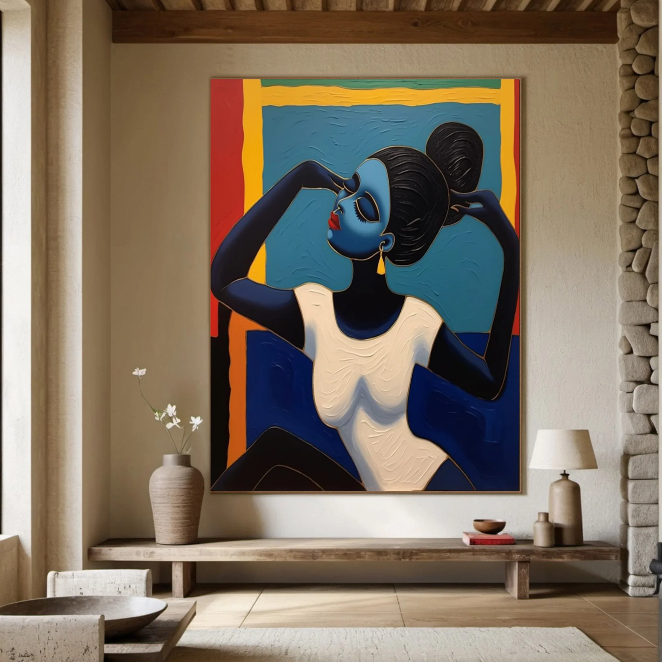 Stylized Portrait with Textured Color Blocks, Modern Wall Art #BGA 262