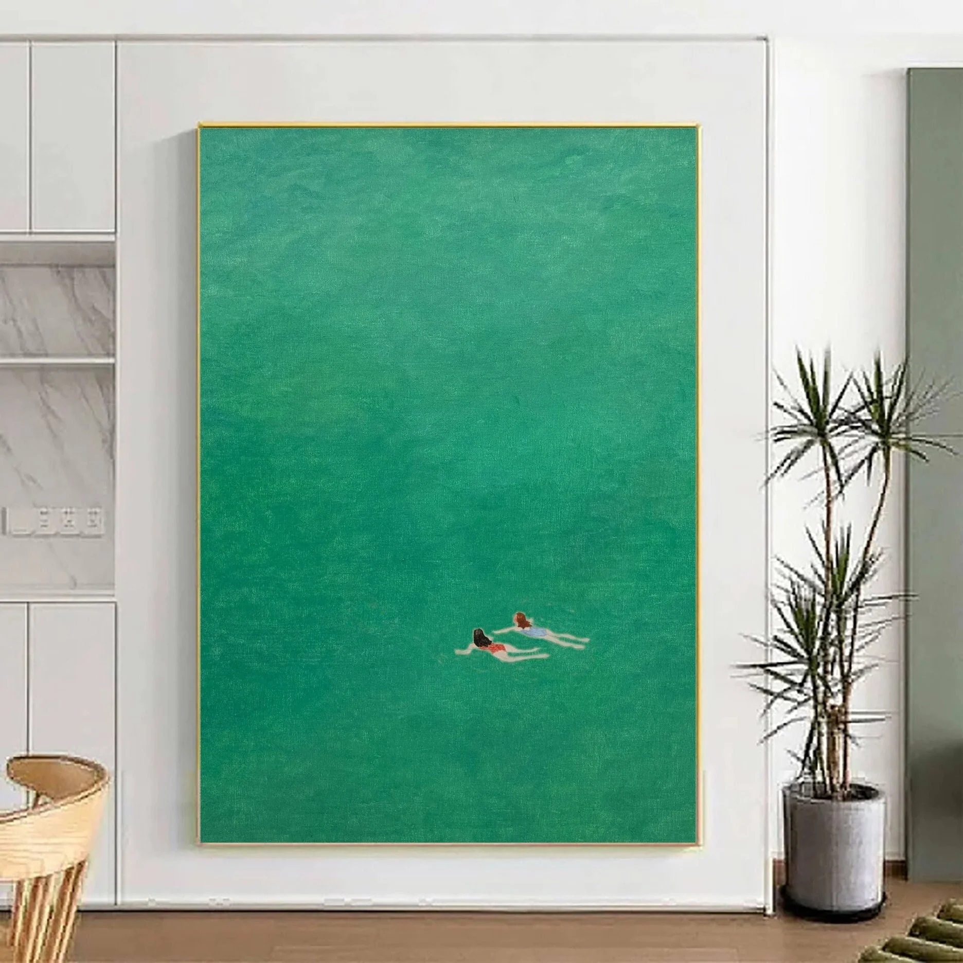 Contemporary Art of Swimmers in Clear Green Waters from Above #BGA 373