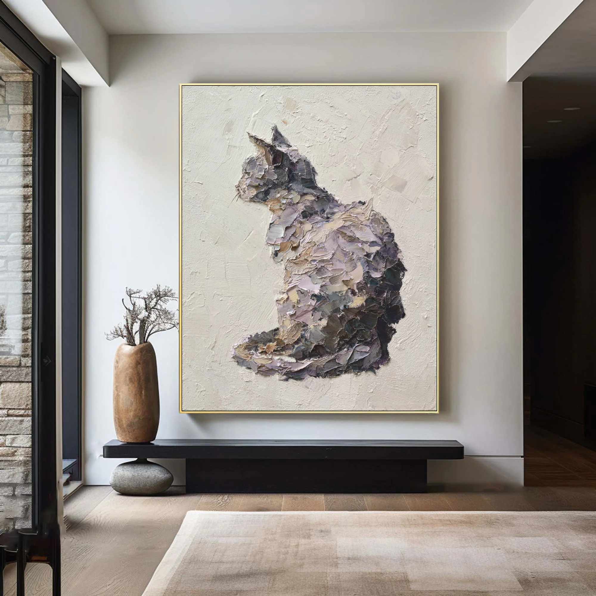 Textured Relief Art Sitting Cat Statement Piece #WG 051