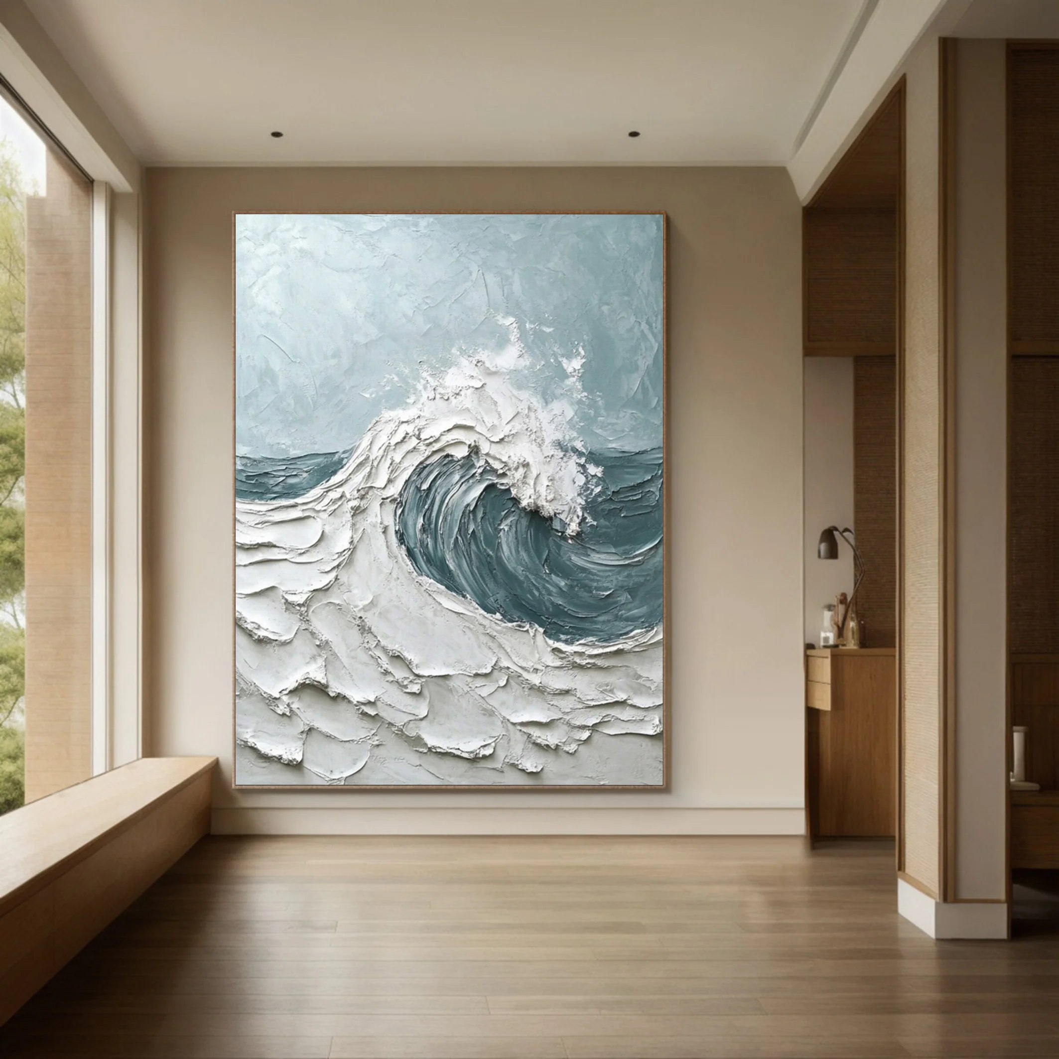 Contemporary Ocean Art with Thick Texture and Dynamic Wave #BGA 282