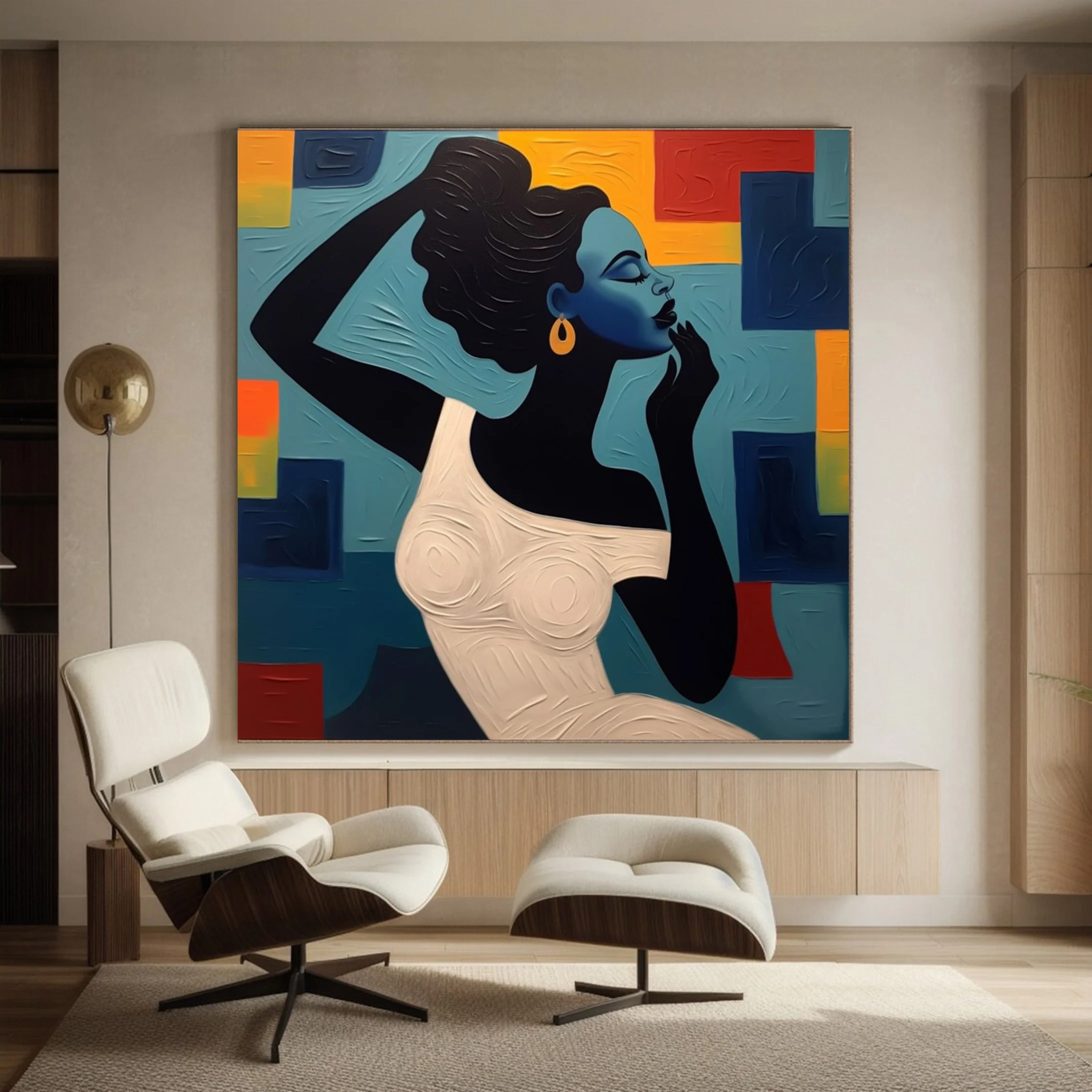 Stylized Figure Against Textured Color Shapes, Elegant Portrait #BGA 251