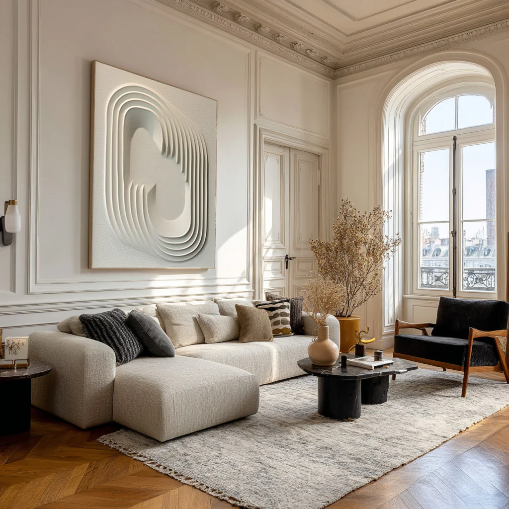 Oversized White Textured Abstract Art for Entryway #WG 086