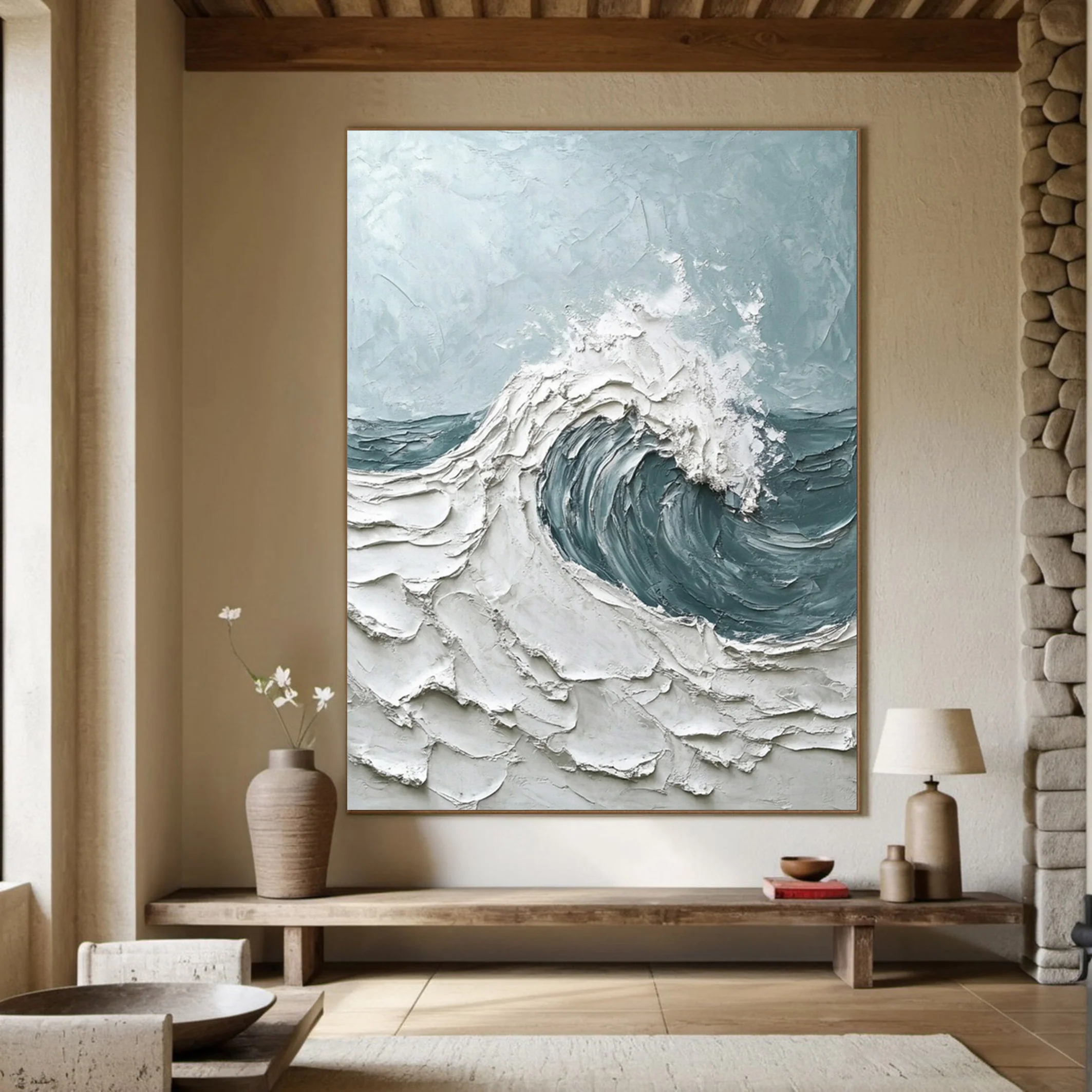 Contemporary Ocean Art with Thick Texture and Dynamic Wave #BGA 282