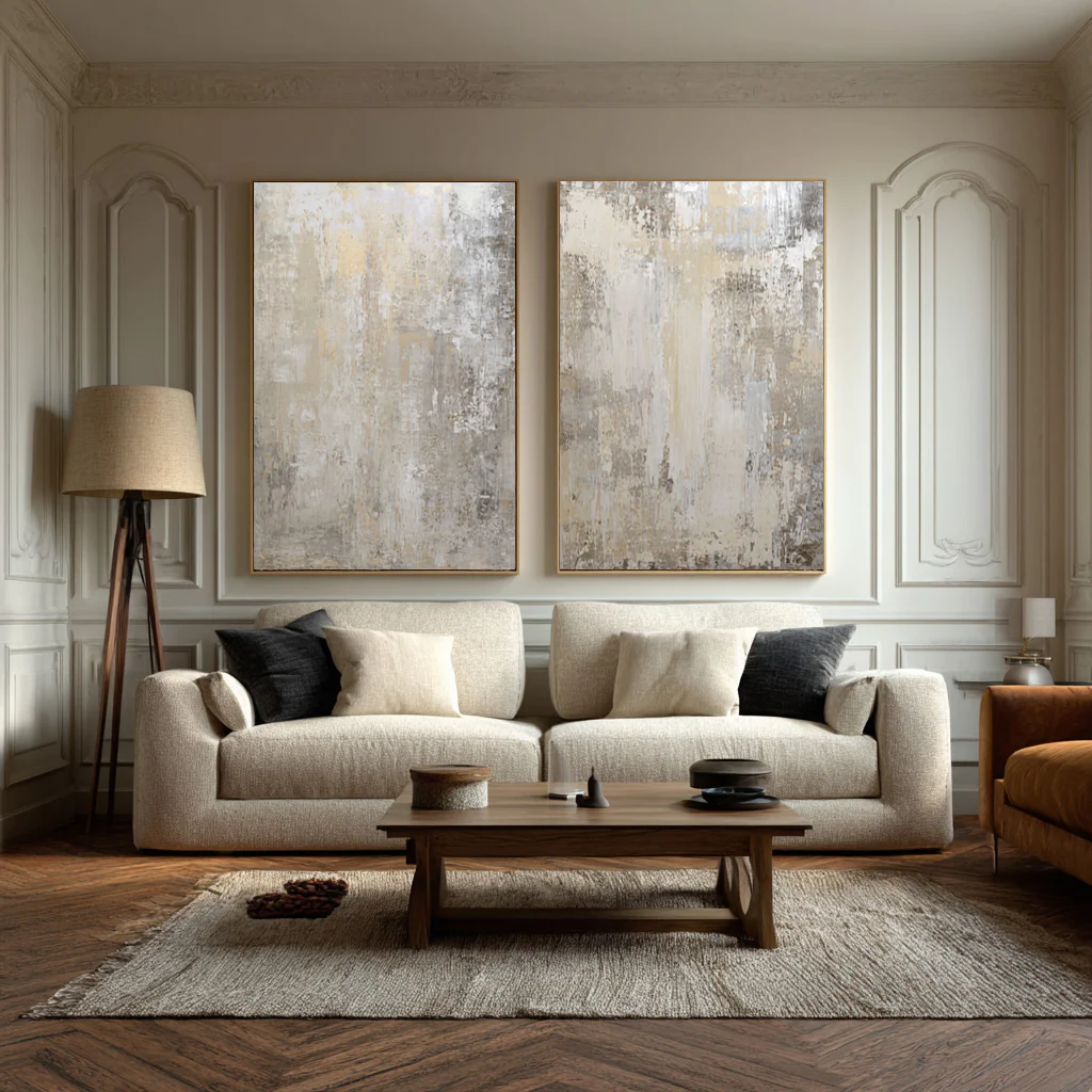 Neutral Abstract Wall Art Duo for Modern Living Room Set of 2 #WG 002