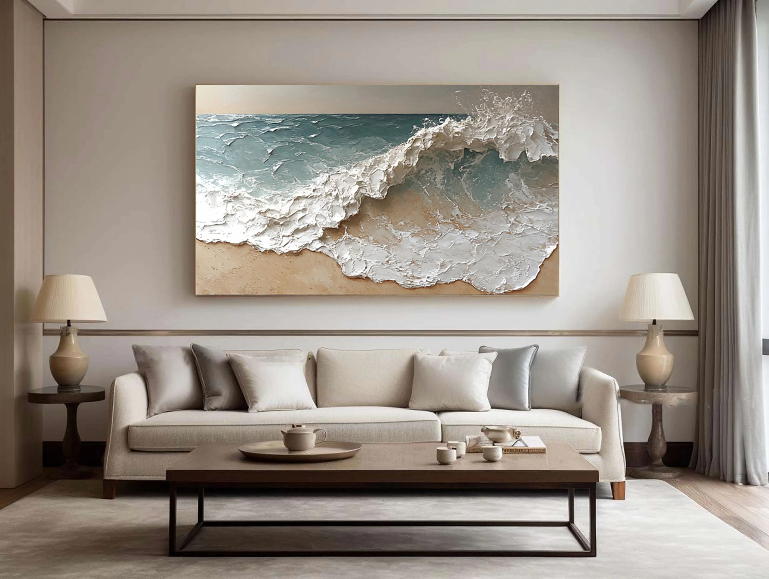 Modern Textured Ocean Landscape Painting Living Room #WG 038
