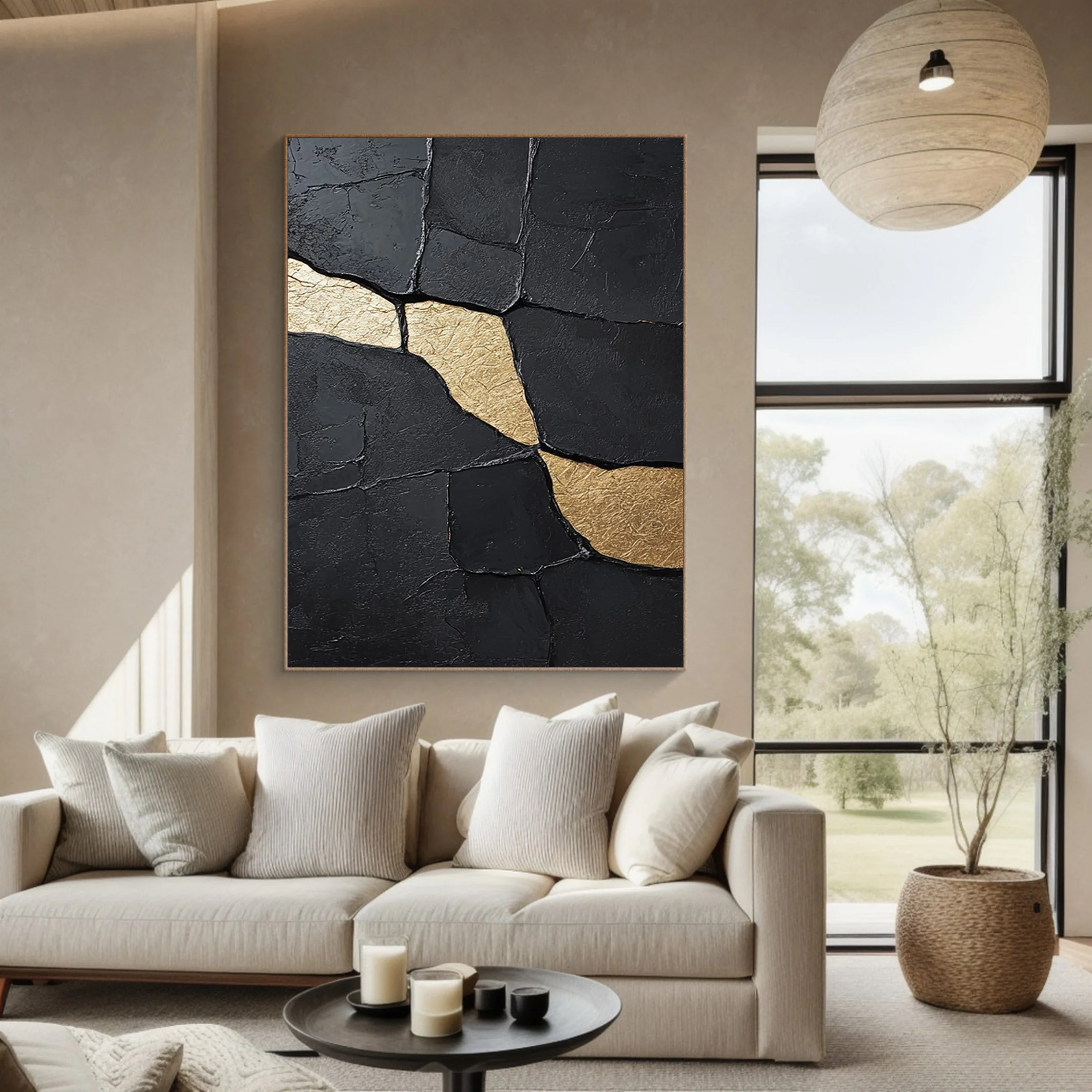 Contemporary Black Impasto Art with Striking Organic Gold #BGA 269