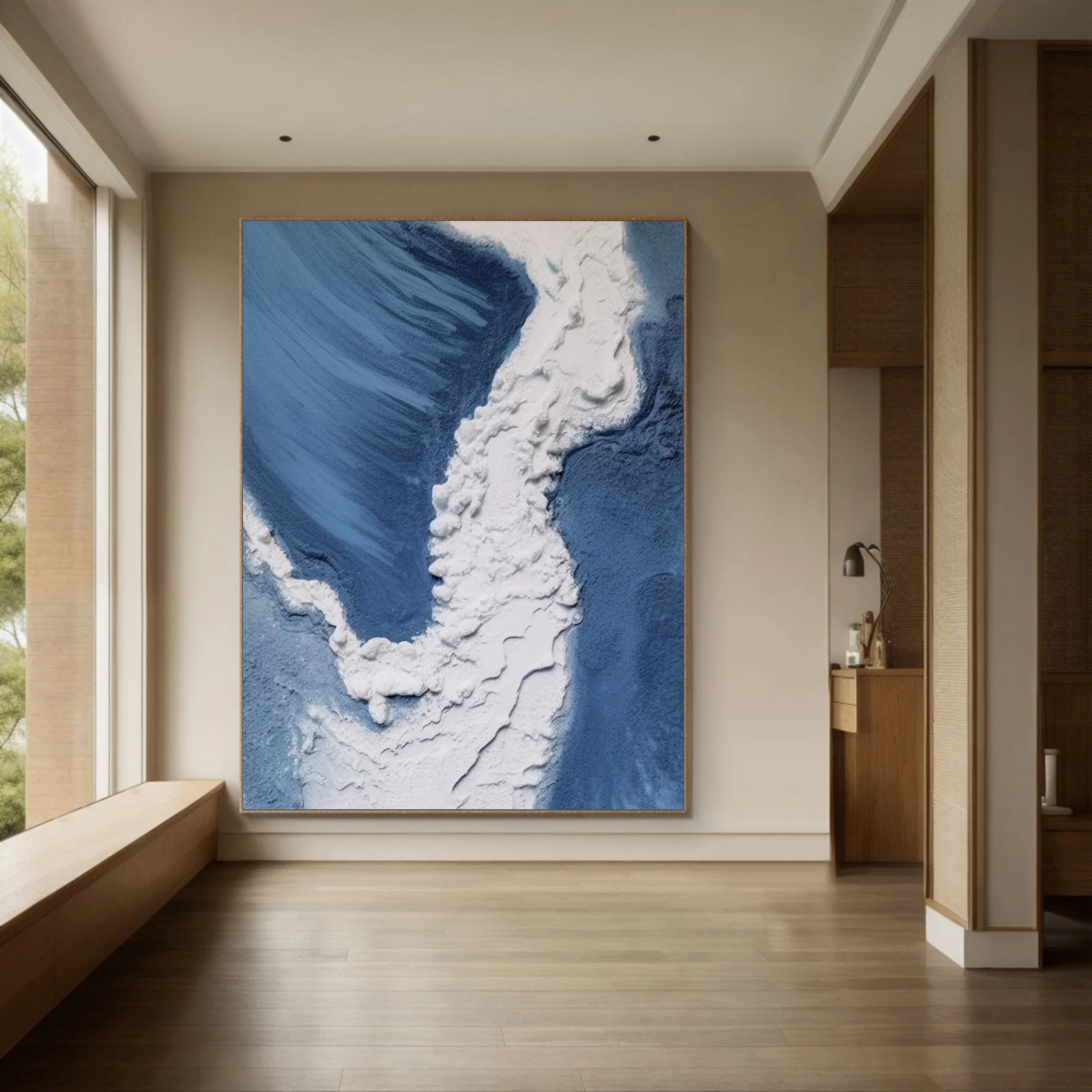 3D Textured Aerial Ocean, Minimalist Blue and White Art #BGA 247