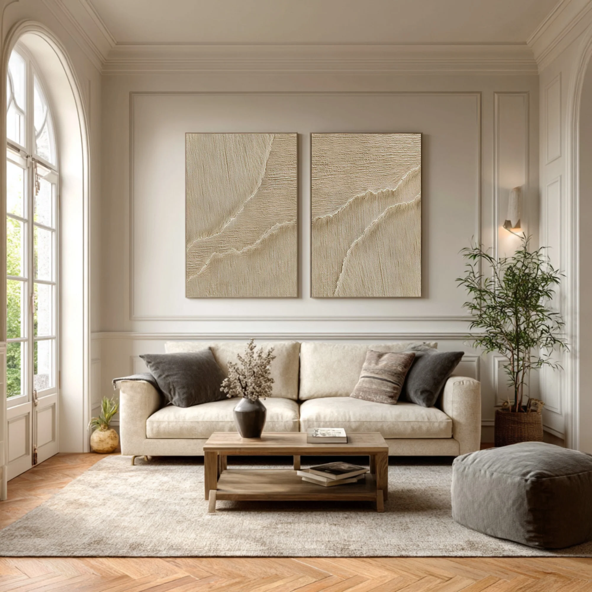 Paired Cream Relief Paintings Modern Wall Gallery Decor #WG 071
