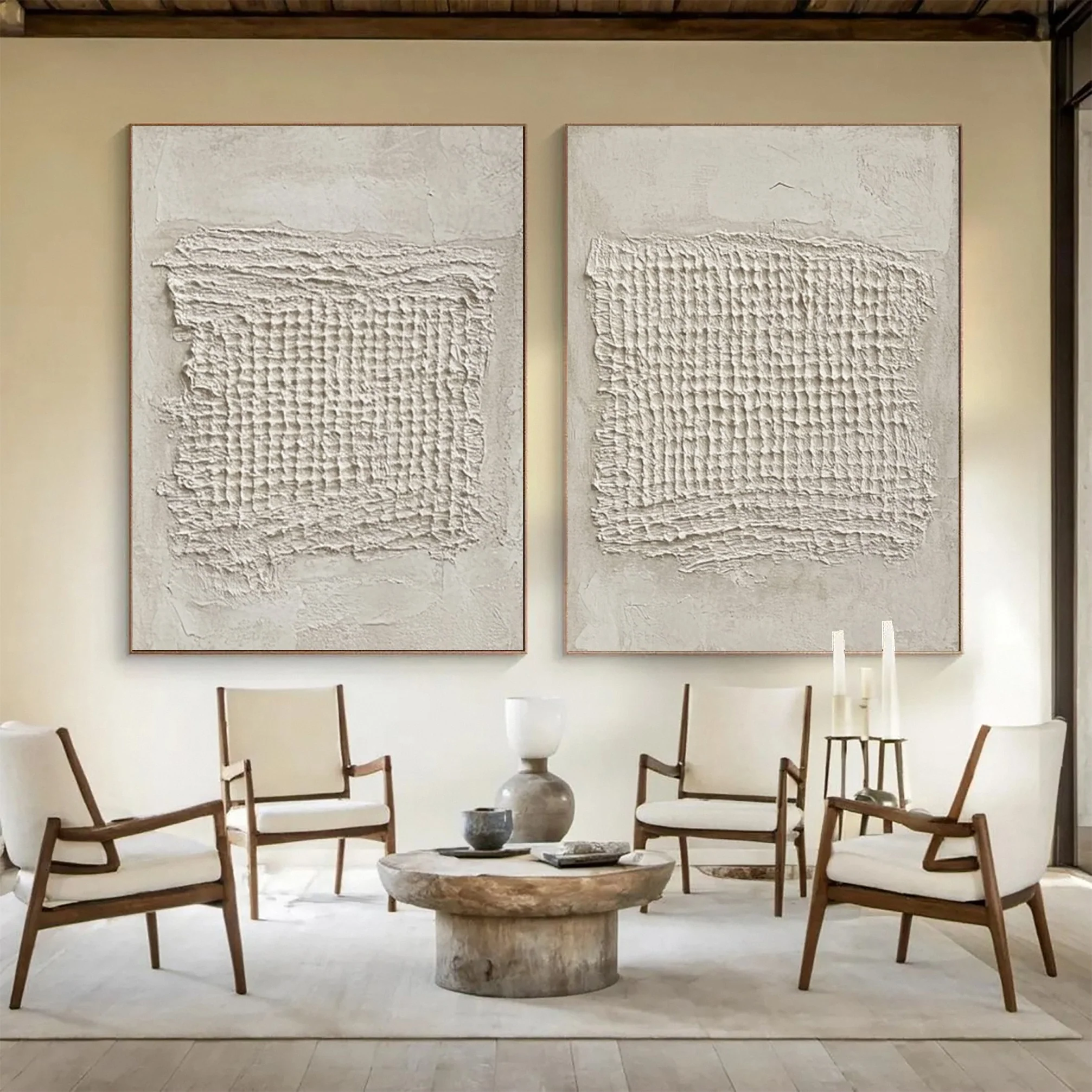 Contemporary Neutral Painting with Tactile Woven Centers #BGA 322