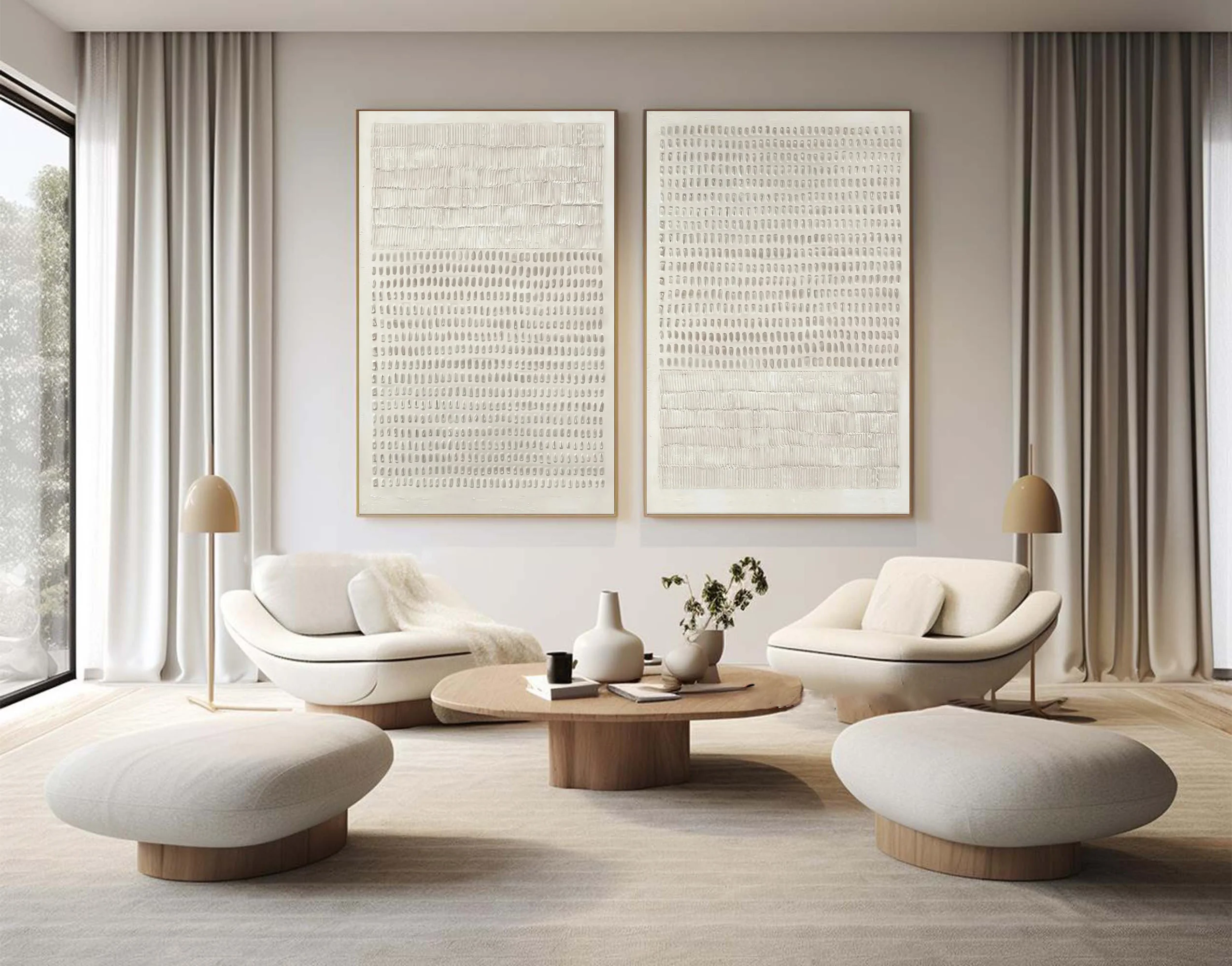 Subtle Texture Abstract Art Diptych Modern Wall #WG 033