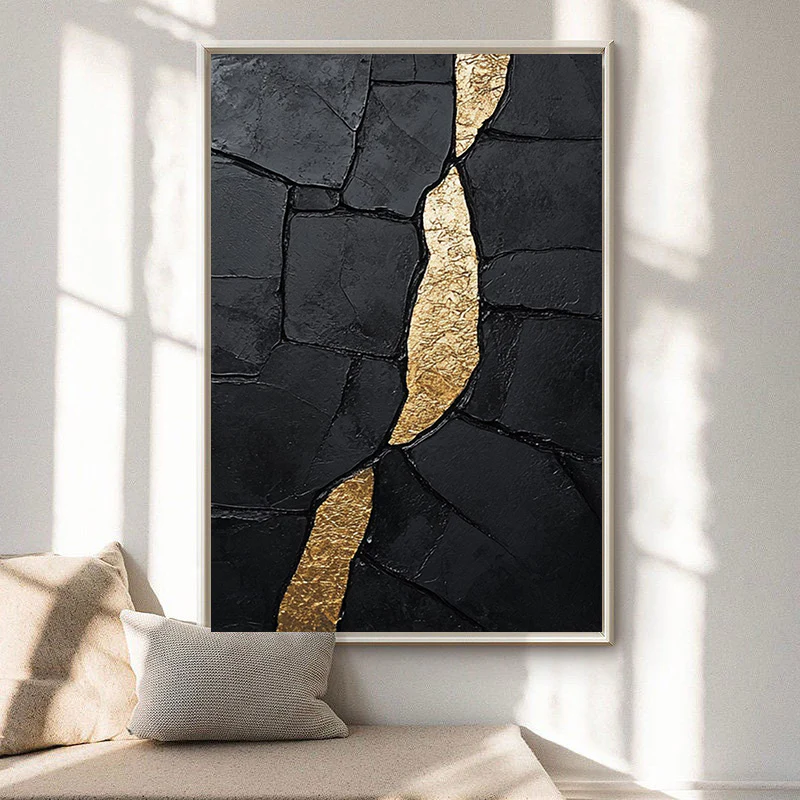 Large Heavily Textured Black and Gold Abstract for Luxe Decor #BGA 273