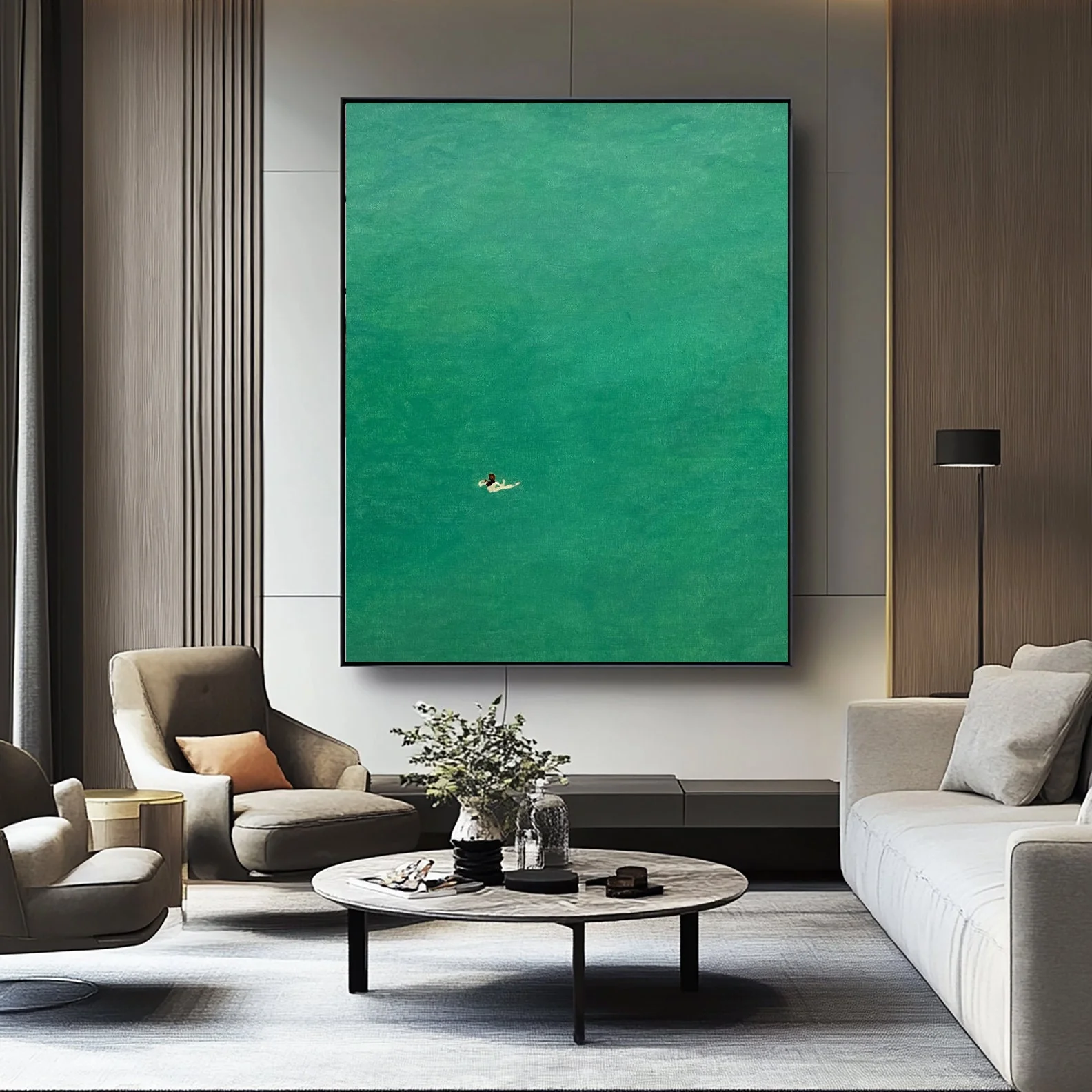 Contemporary Art of a Swimmer on Green Waters from Above #BGA 369