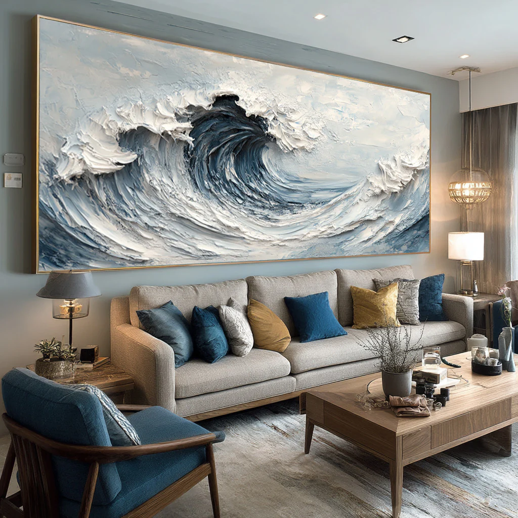 Oversized Blue Wave Wall Art for Home Decor #WG 006