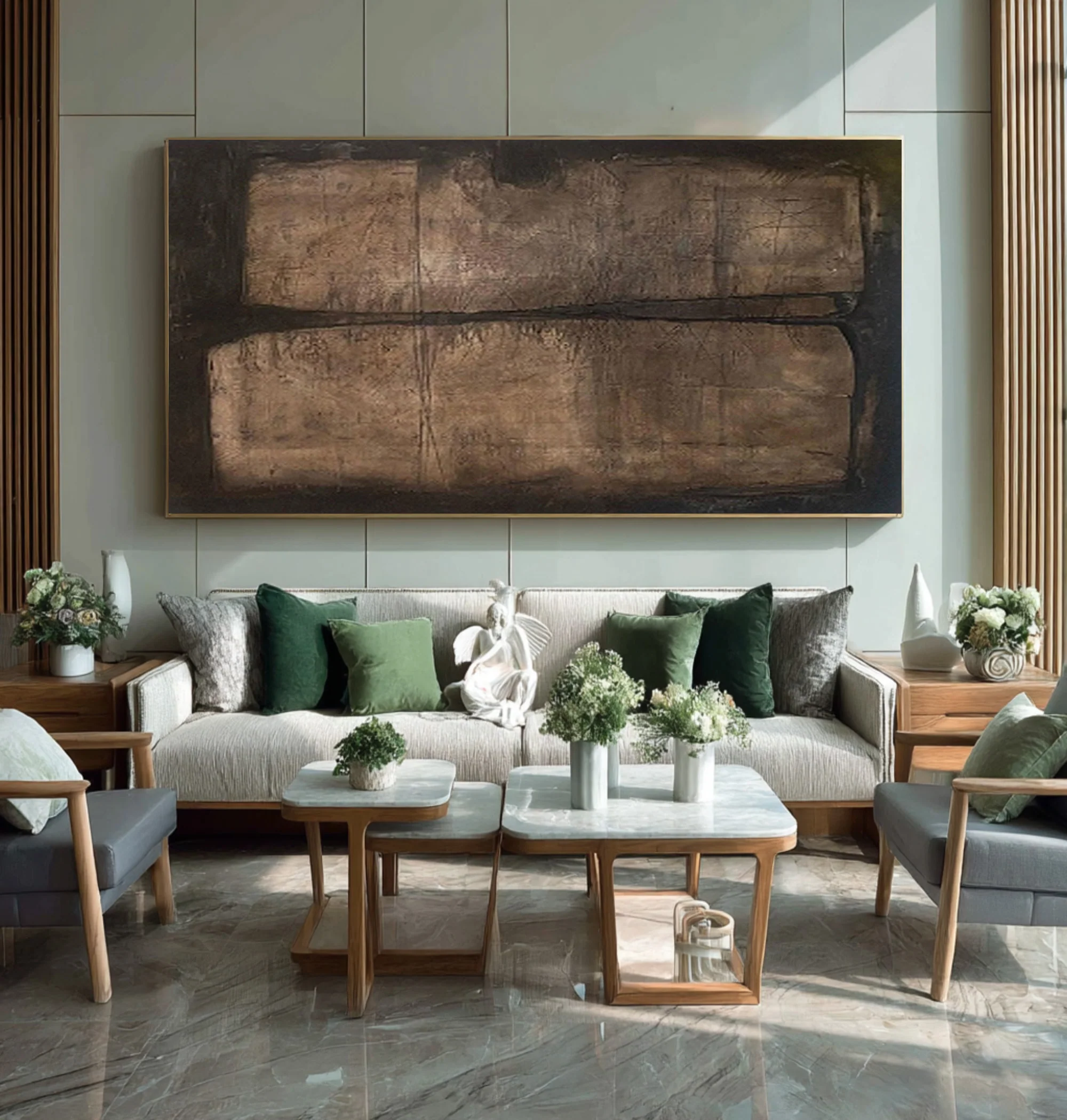 Large Textured Brown Abstract Art for Living Room #WG 076