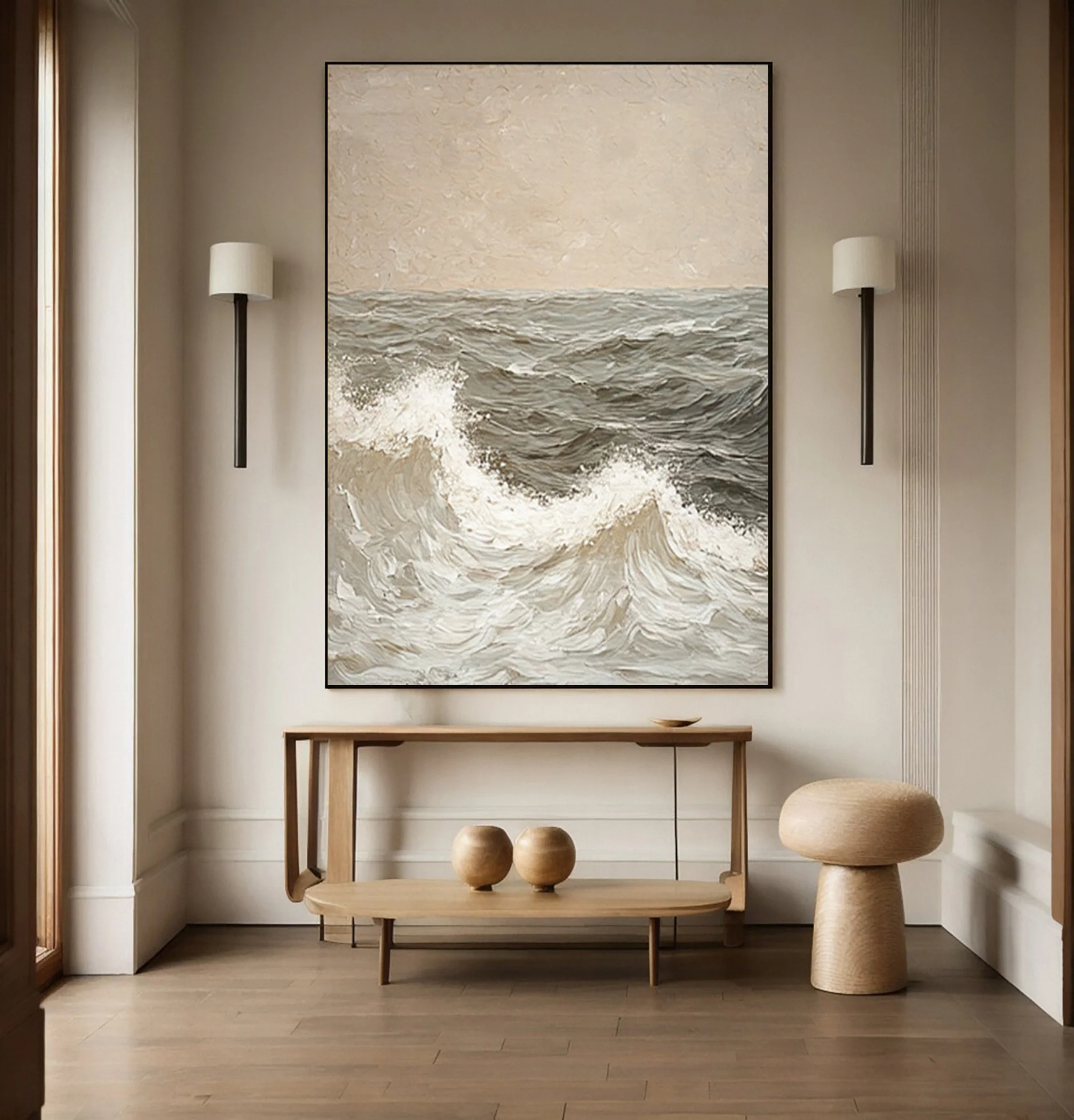 Modern Abstract Seascape with Gentle Waves and Neutral Sky #BGA 338