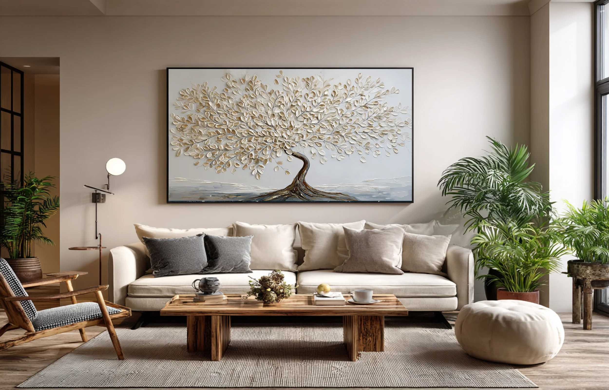 Neutral Tone Tree Painting with Gold Highlights #WG 063