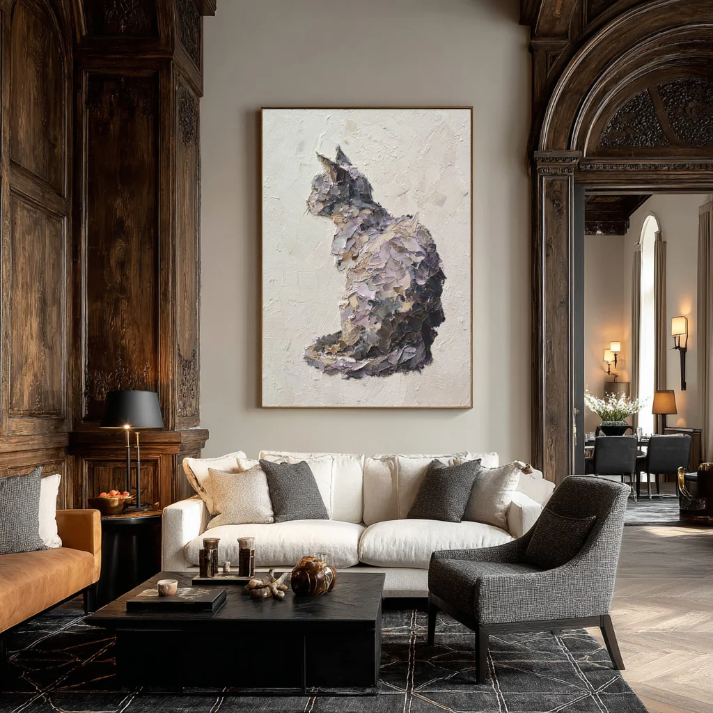 Textured Relief Art Sitting Cat Statement Piece #WG 051