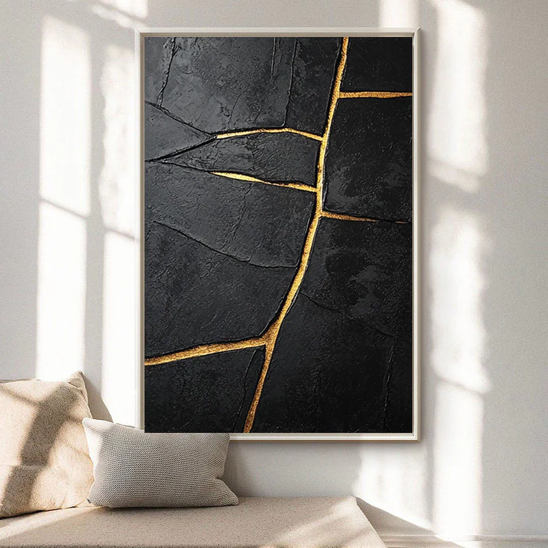 Contemporary Black Impasto with Striking Linear Gold #BGA 268
