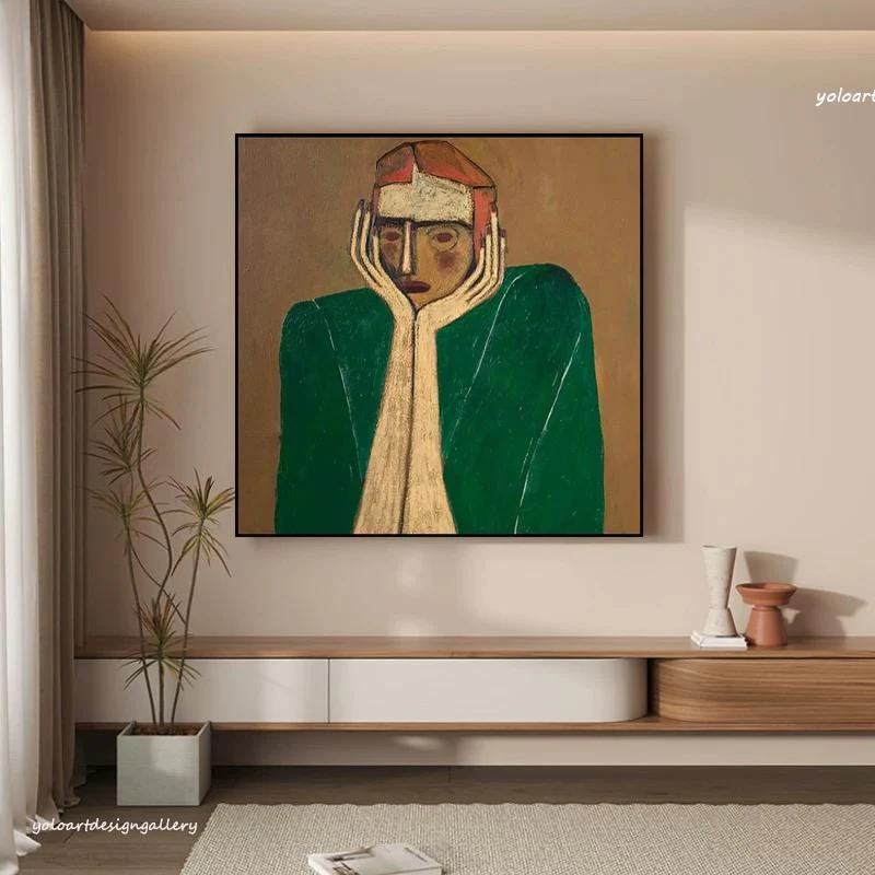 Large Melancholy Green Coat Painting | MuroArt #WGA 042