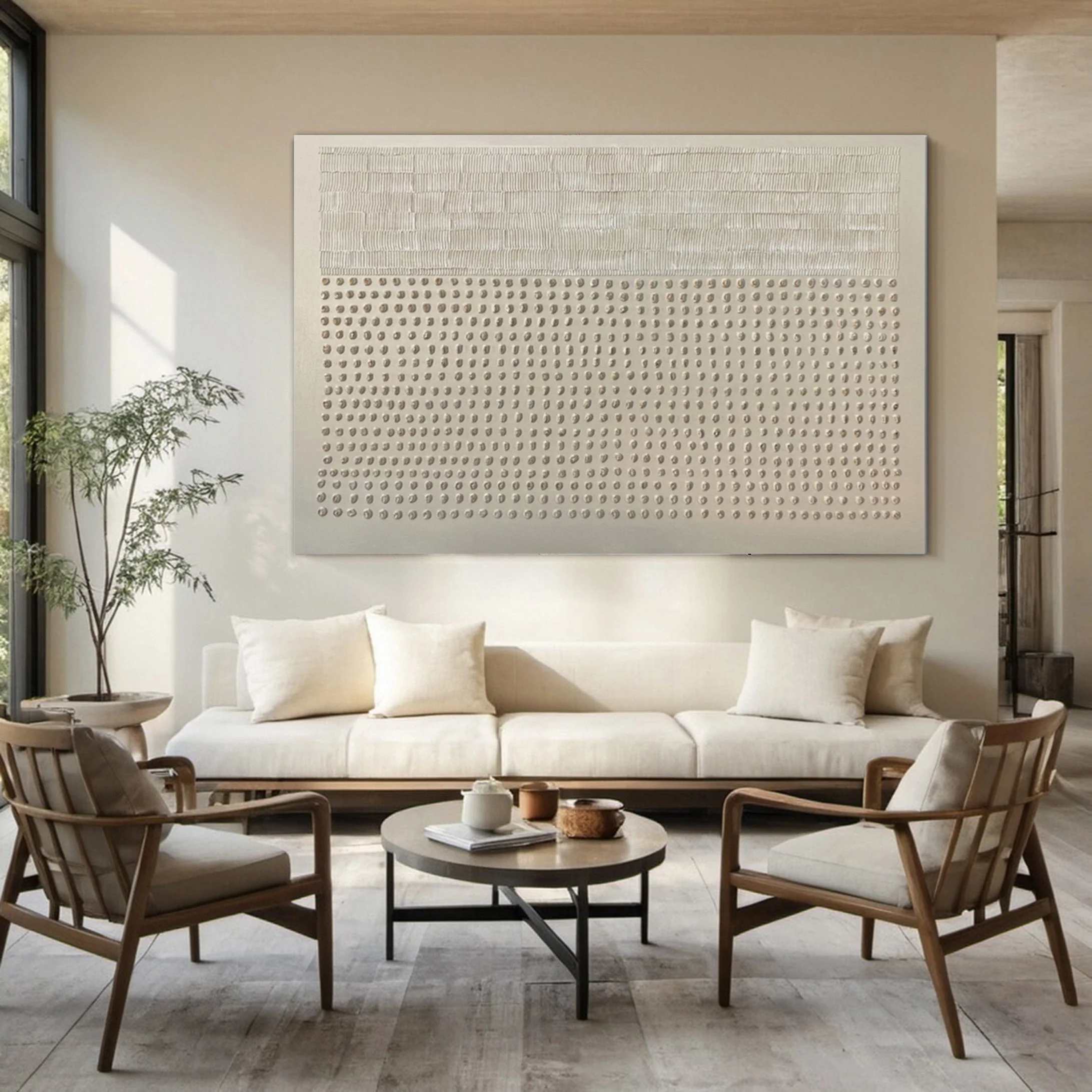 Modern Canvas with Linear and Pointillist-inspired Sections #BGA 303