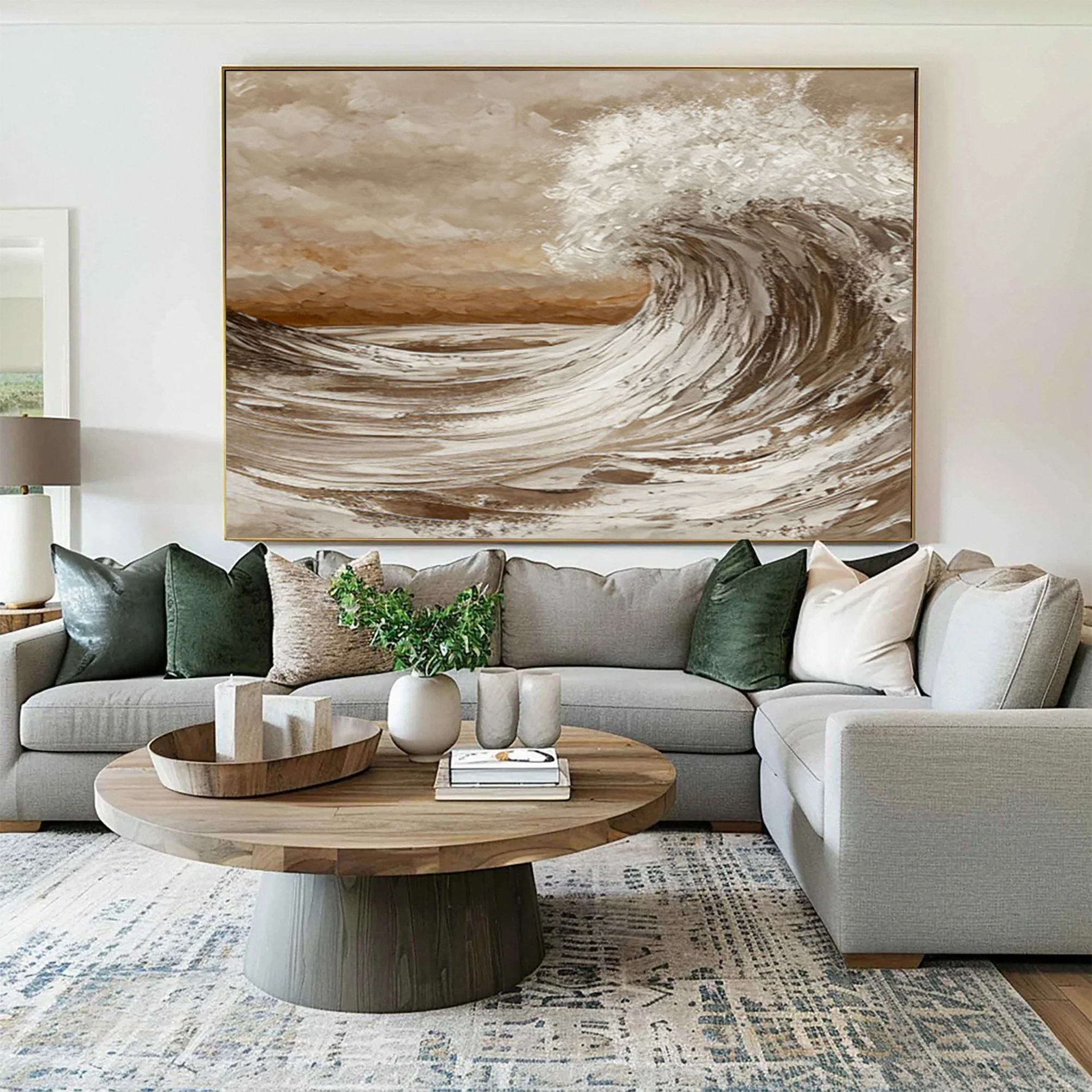 Textured Wave Art with Distant Horizon and Cloudy Sky #BGA 334