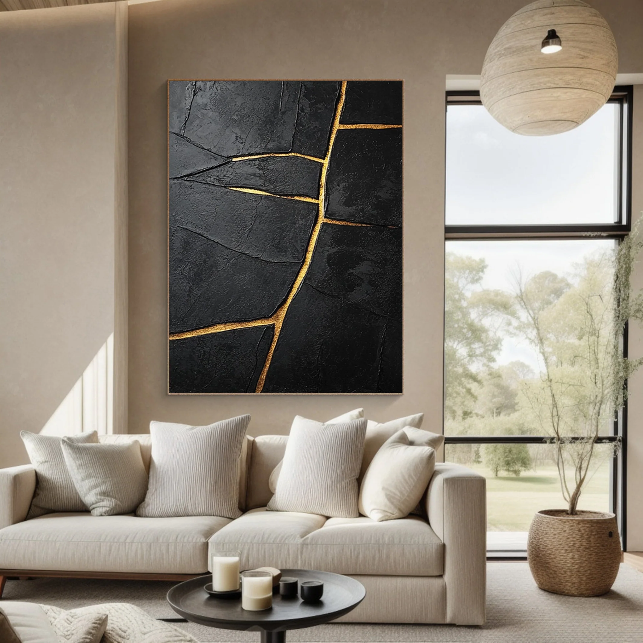 Contemporary Black Impasto with Striking Linear Gold #BGA 268