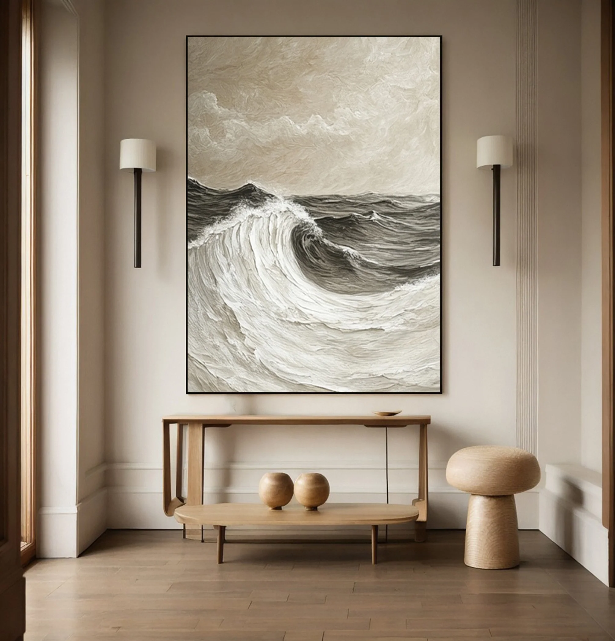 Brown Dynamic Textured Wave Art with Subtle Sky Detail #BGA 340