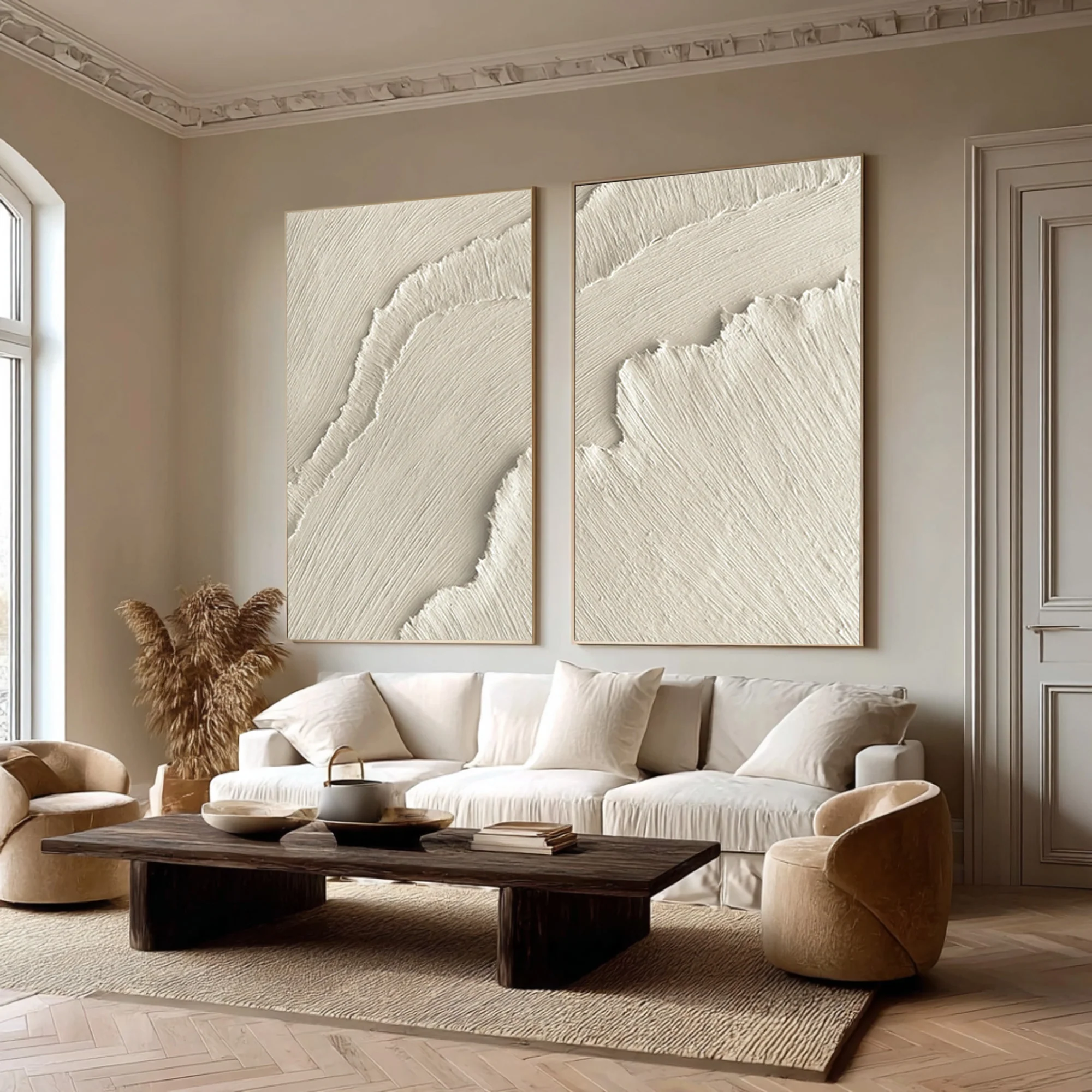 Elegant Beige Textured Art Pair Architectural Interior #WG 073