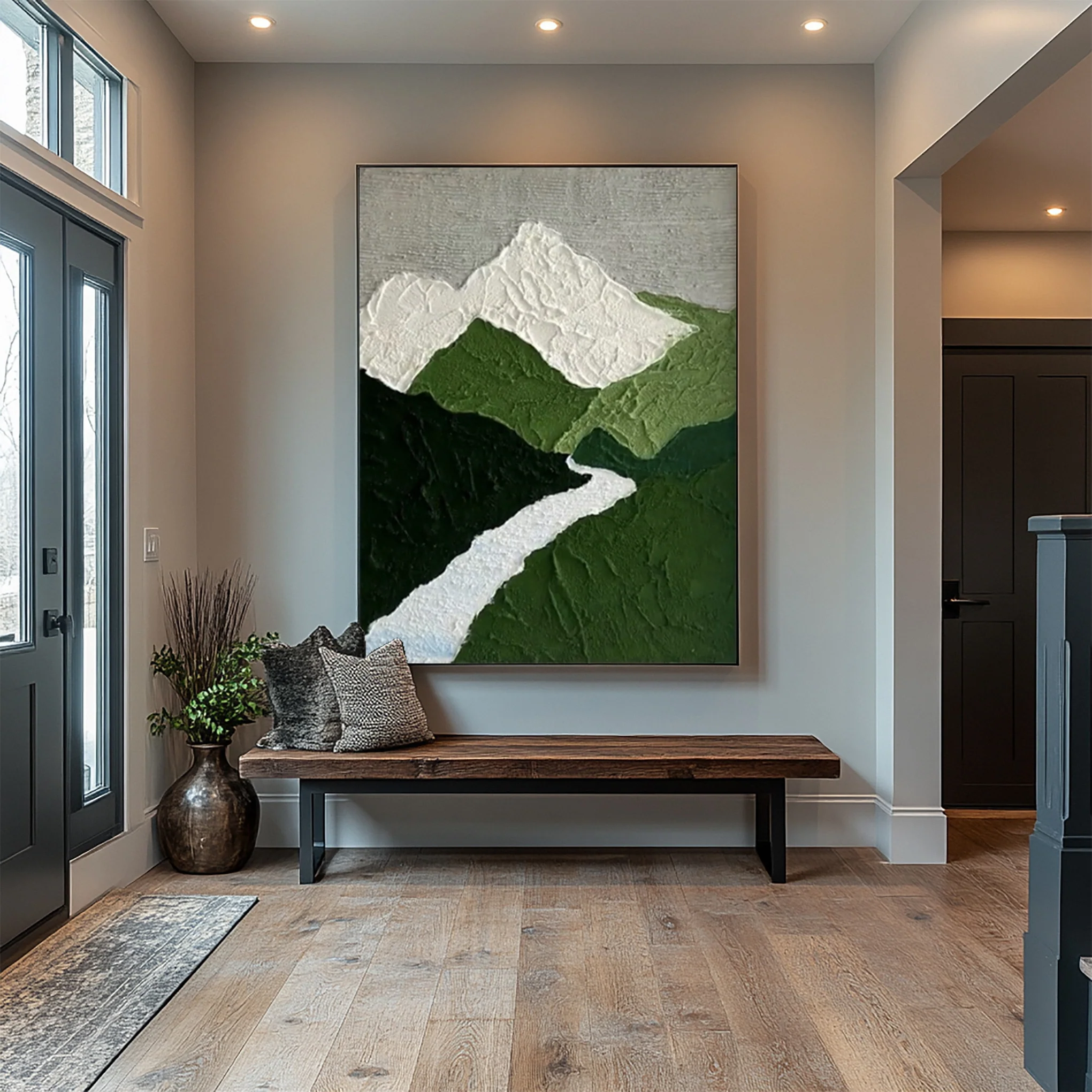 Modern Abstract Art with Textured Mountains and White River #BGA 357