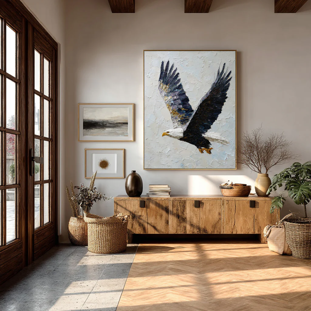 Textured Relief Art Eagle in Flight Statement Piece #WG 050