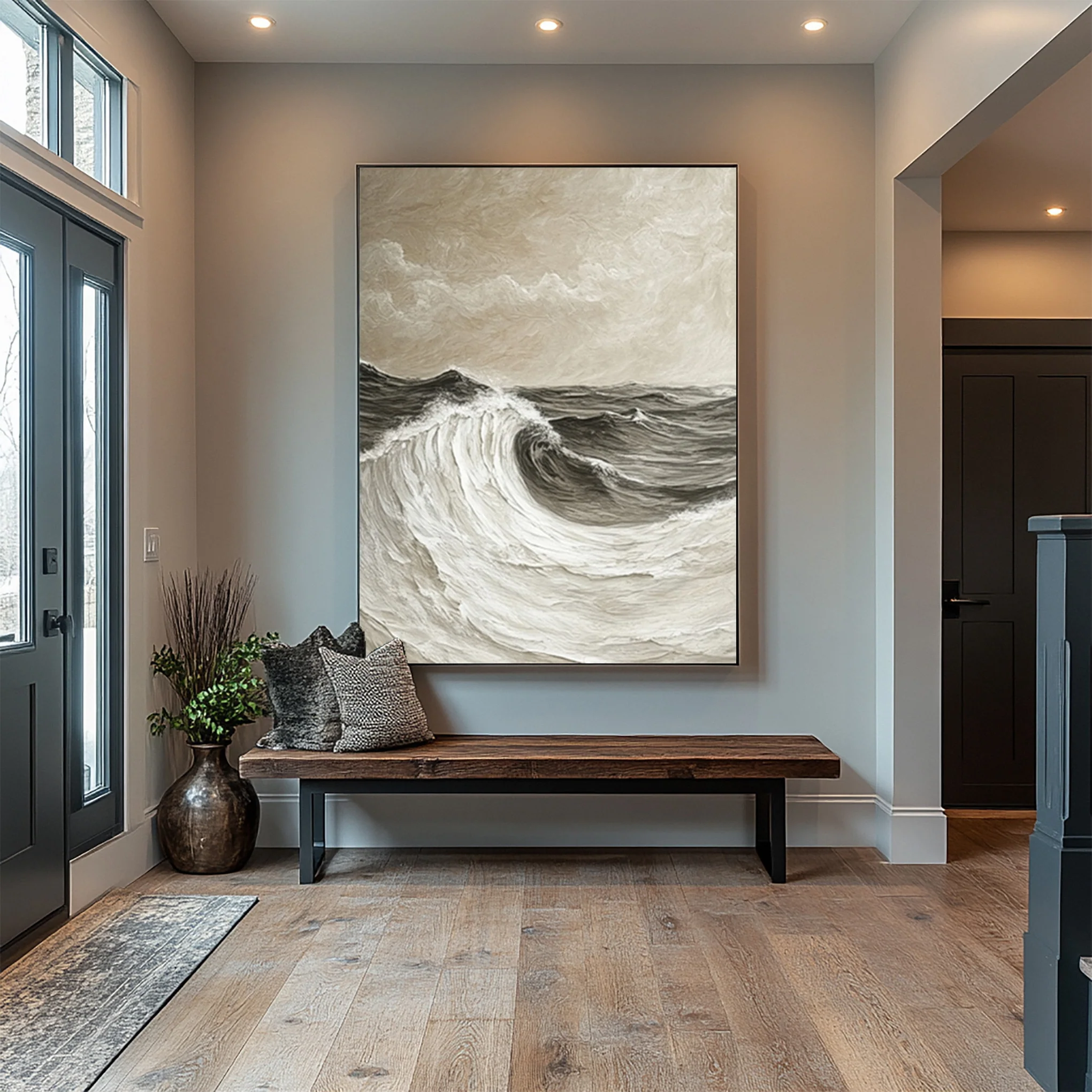 Brown Dynamic Textured Wave Art with Subtle Sky Detail #BGA 340