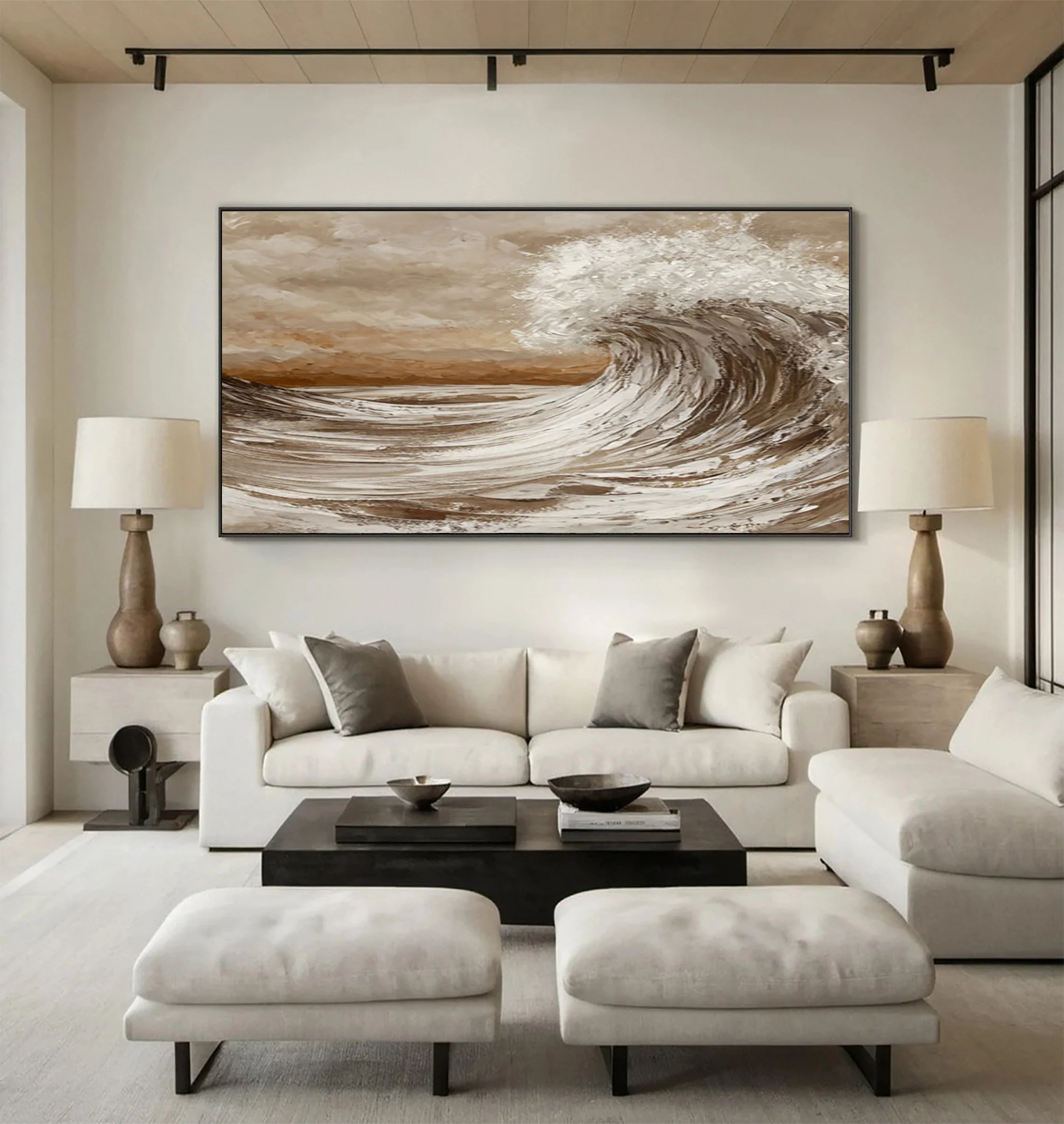 Textured Wave Art with Distant Horizon and Cloudy Sky #BGA 334