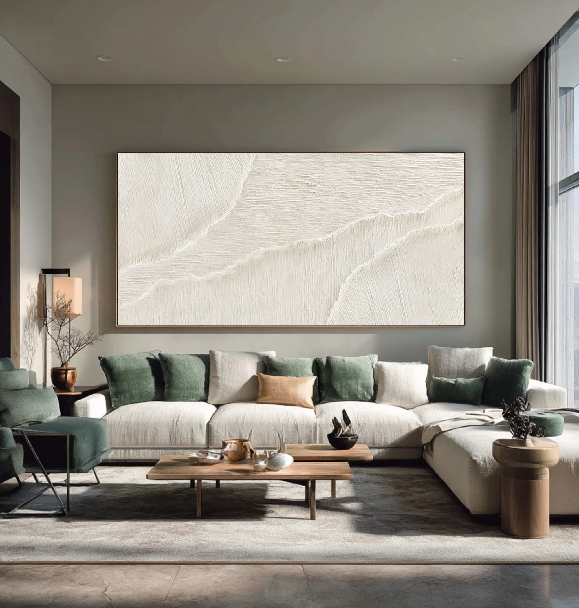 Contemporary Textured Abstract | Off-White Living Room Art #WG 067
