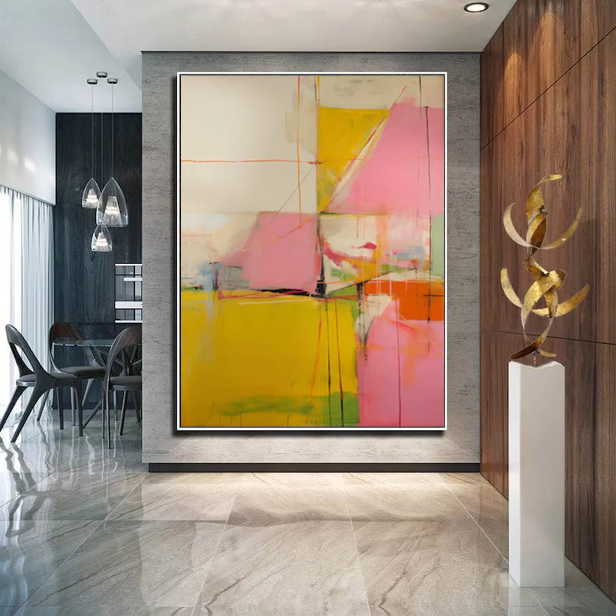 Large Pink Yellow Abstract Canvas | MuroArt #WG 097