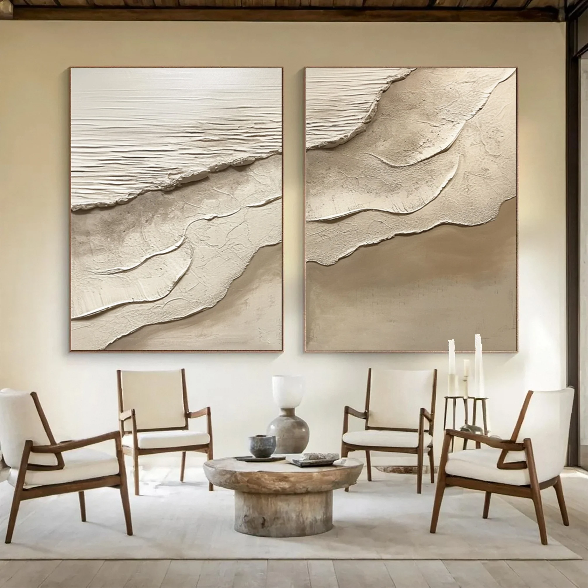 Contemporary Neutral Beach Art with Textured Sand and Water #BGA 301
