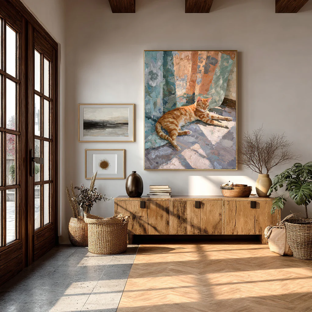 Textured Relief Art Reclining Cat Statement Piece #WG 052