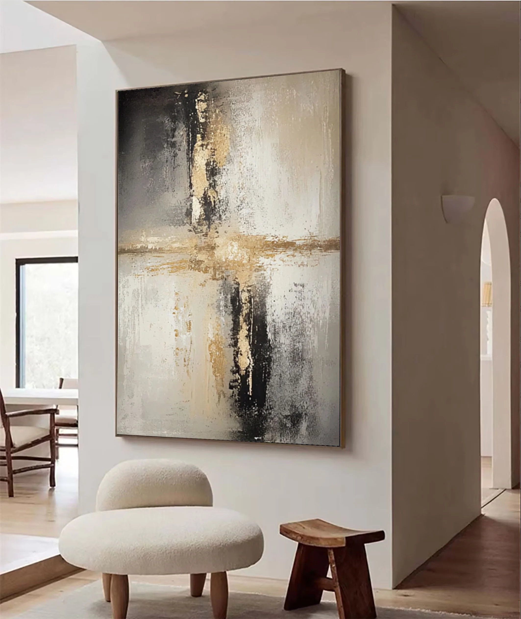 Abstract Canvas with Neutral Tones and Glimmering Center #BGA 292