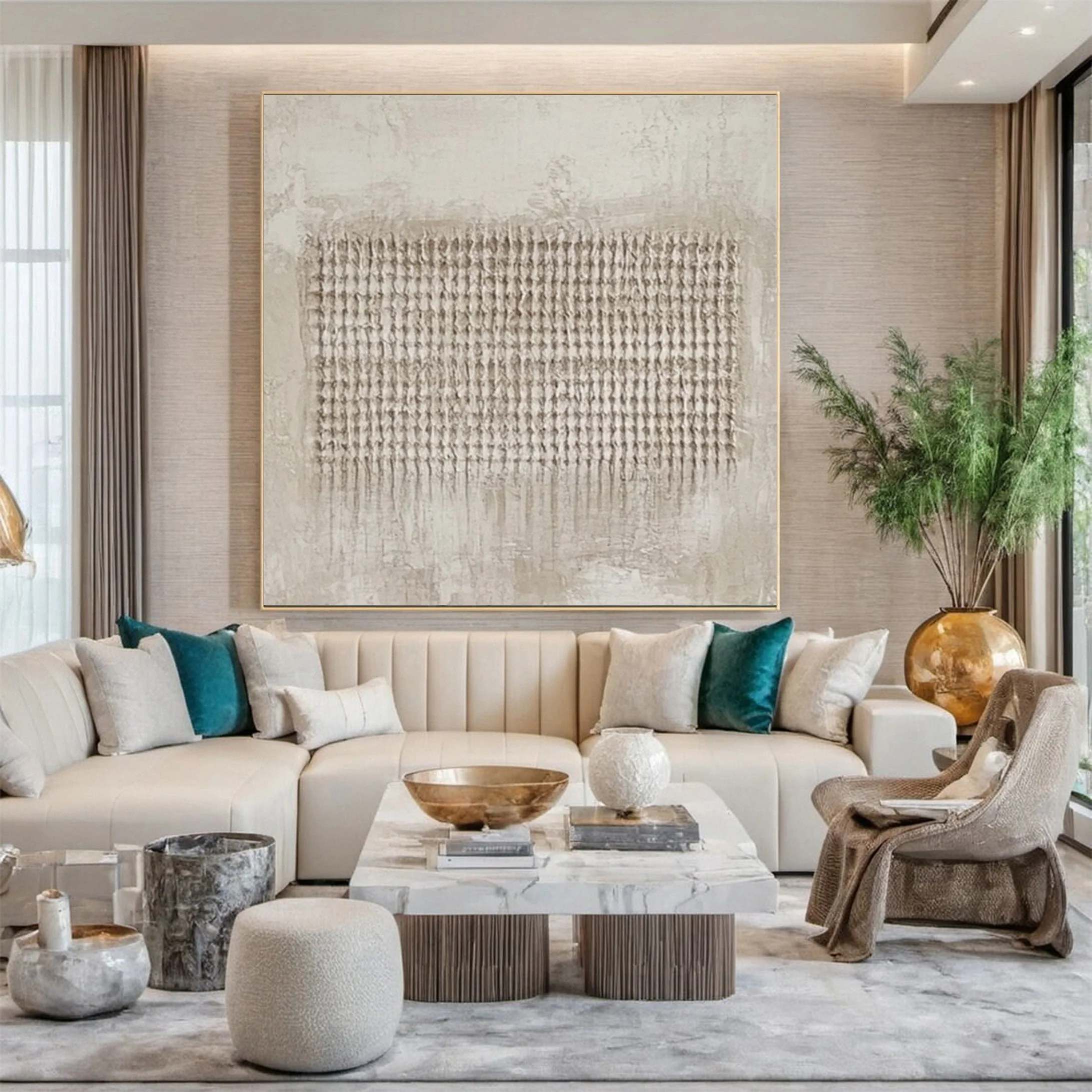 Wabi Sabi Neutral Painting with Repeated Tactile Lines #BGA 313