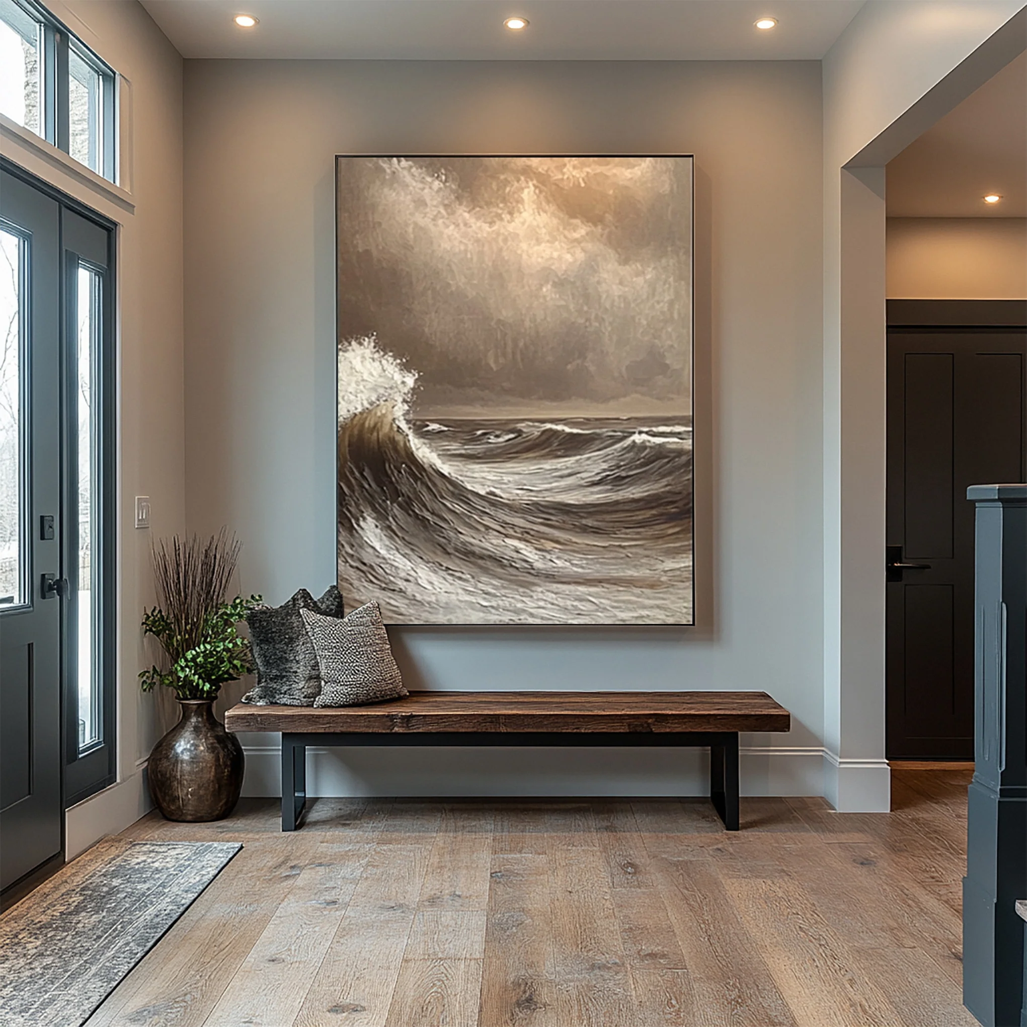 Modern Textured Seascape Canvas with Clouds and Light #BGA 339