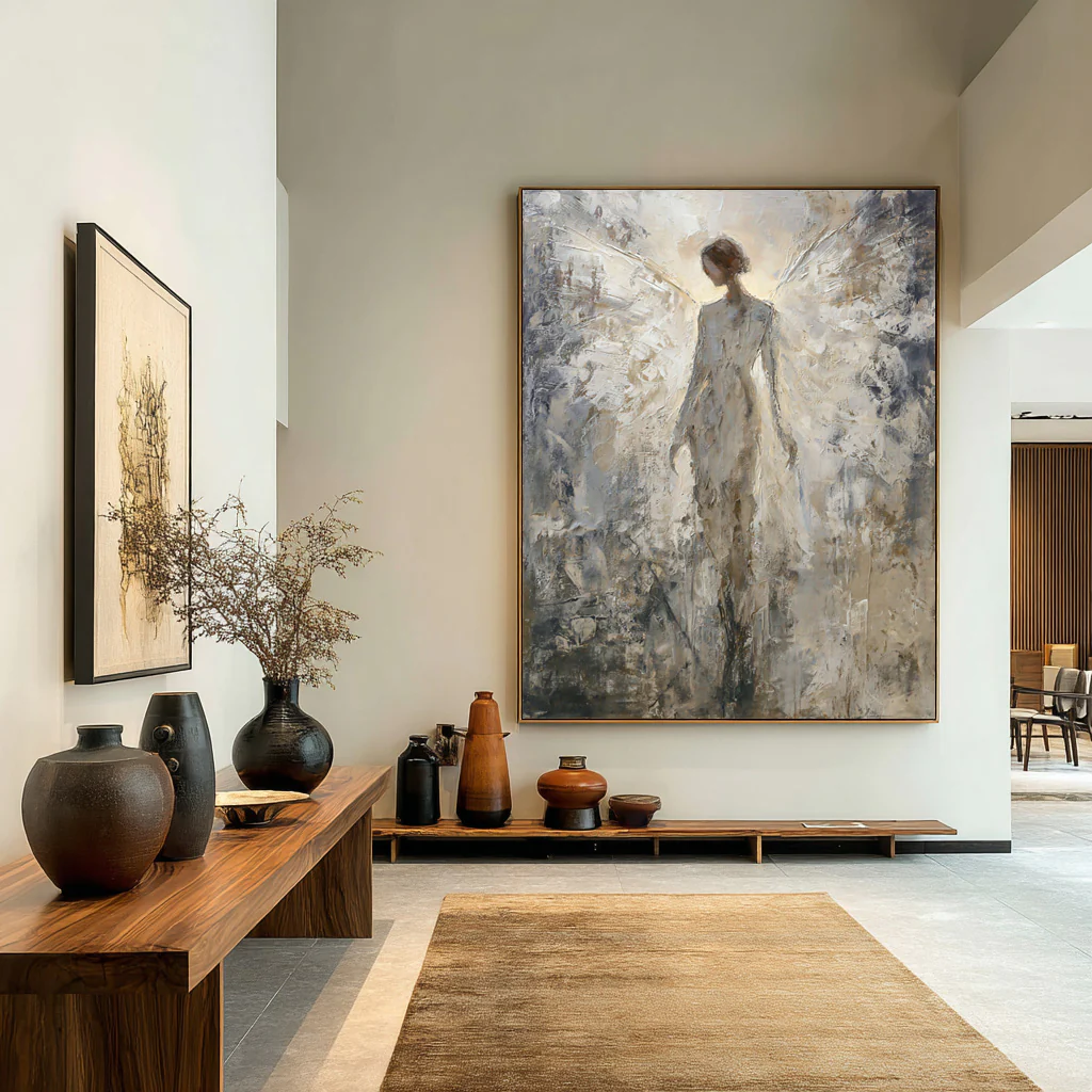 Contemporary Beige Abstract Painting Entryway Decor #WG 009
