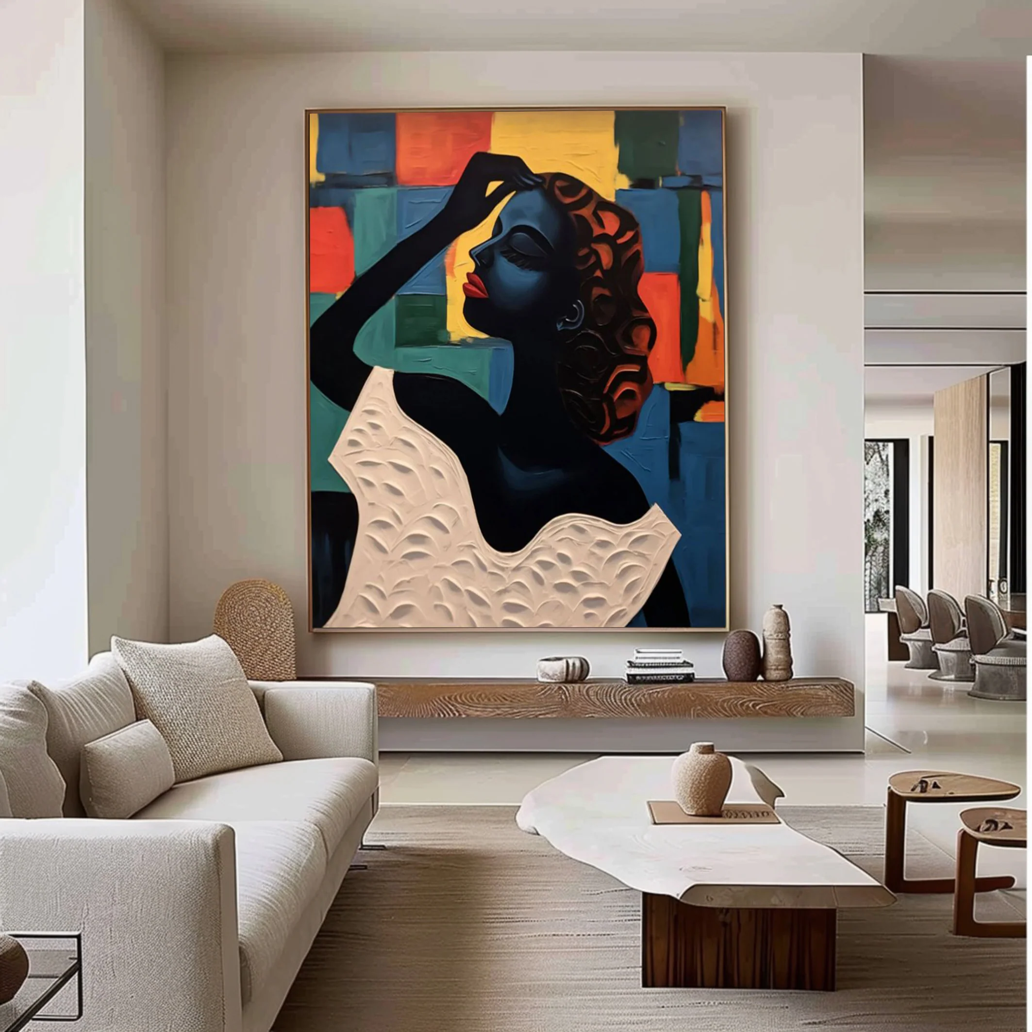 Textured Portrait with Bold Color Geometry, Modern Wall Art #BGA 257